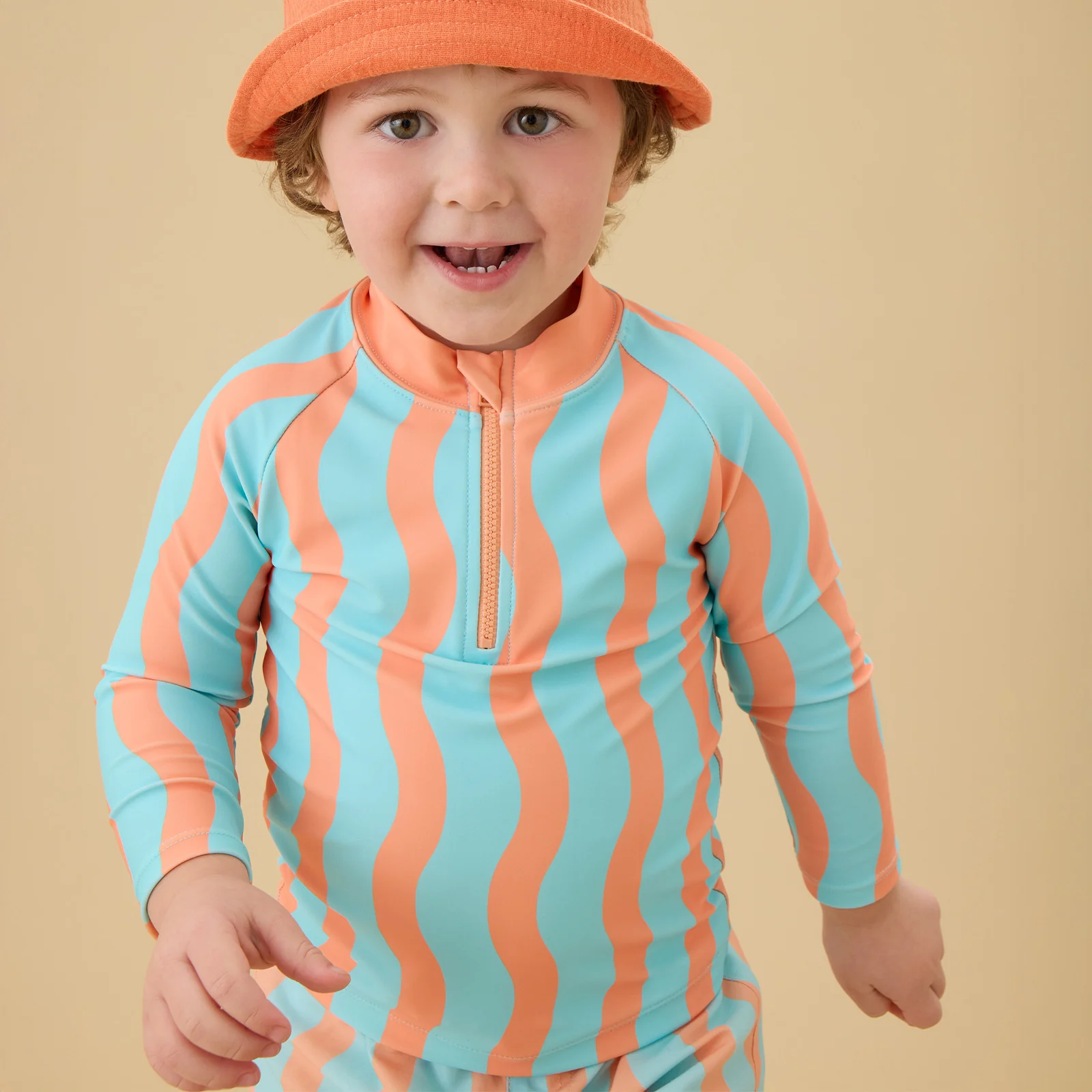 KIDLY by MORI Rash Vest - Orange Wavy Stripe
