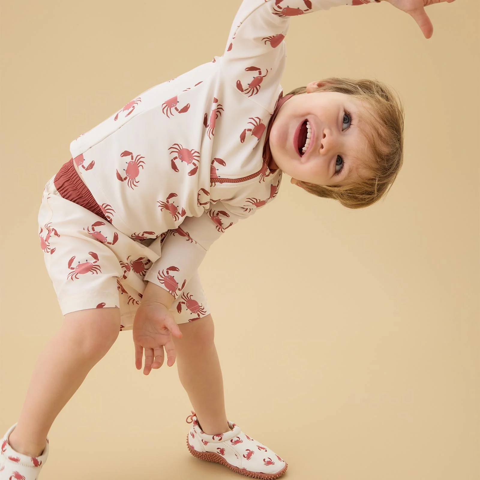 KIDLY by MORI Rash Vest, Swim Shorts & Bucket Hat - Crab Print