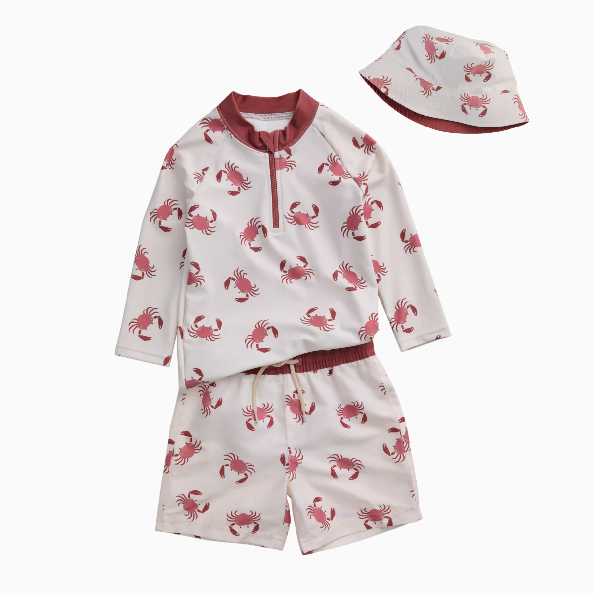 KIDLY by MORI Rash Vest, Swim Shorts & Bucket Hat - Crab Print - Image 2