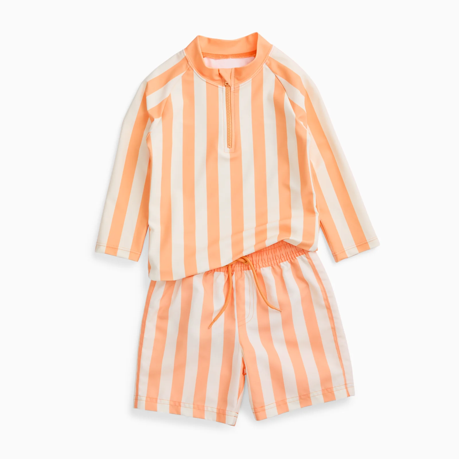 KIDLY by MORI Rash Vest & Swim Shorts - Orange Stripe