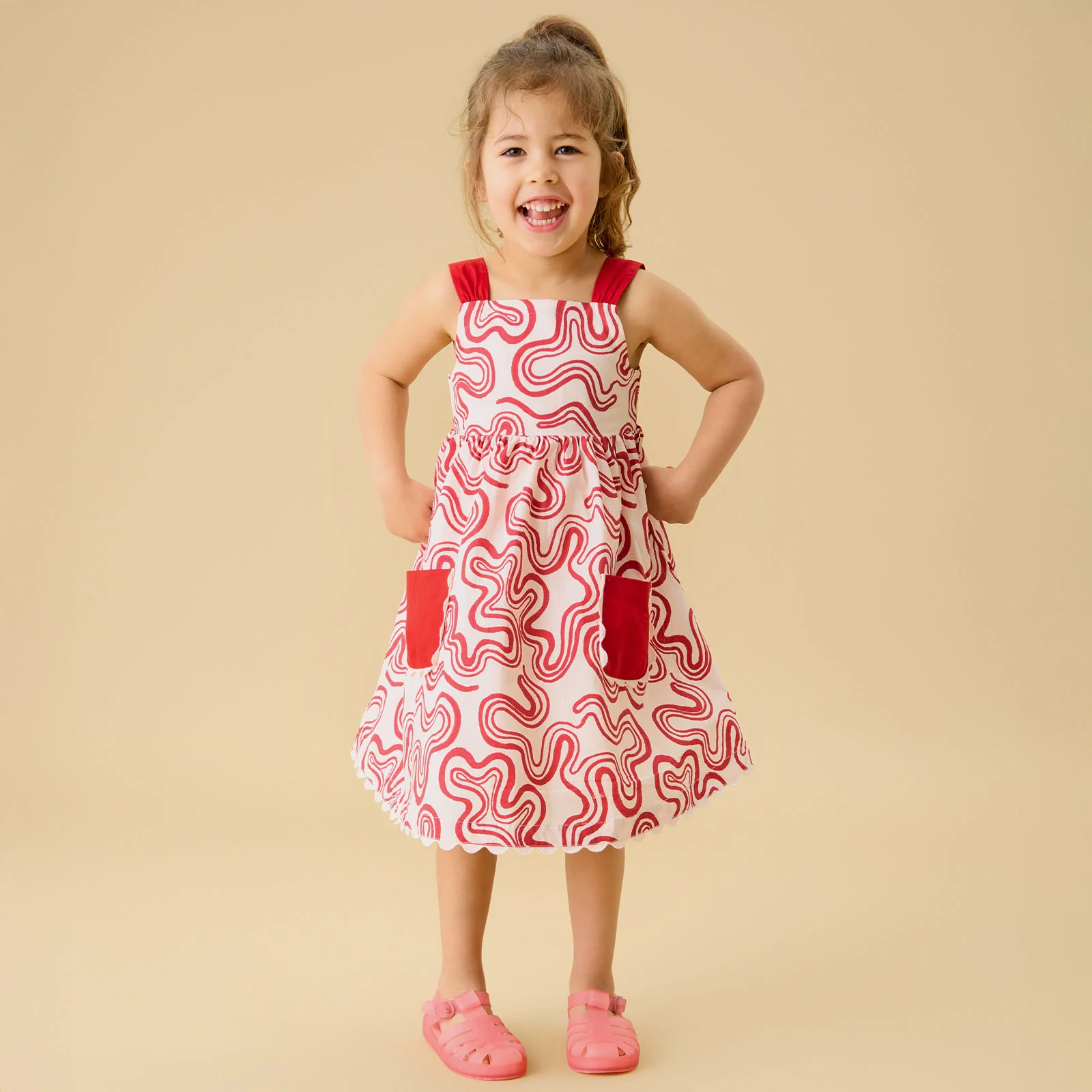 KIDLY by MORI Red Print Cotton Dress