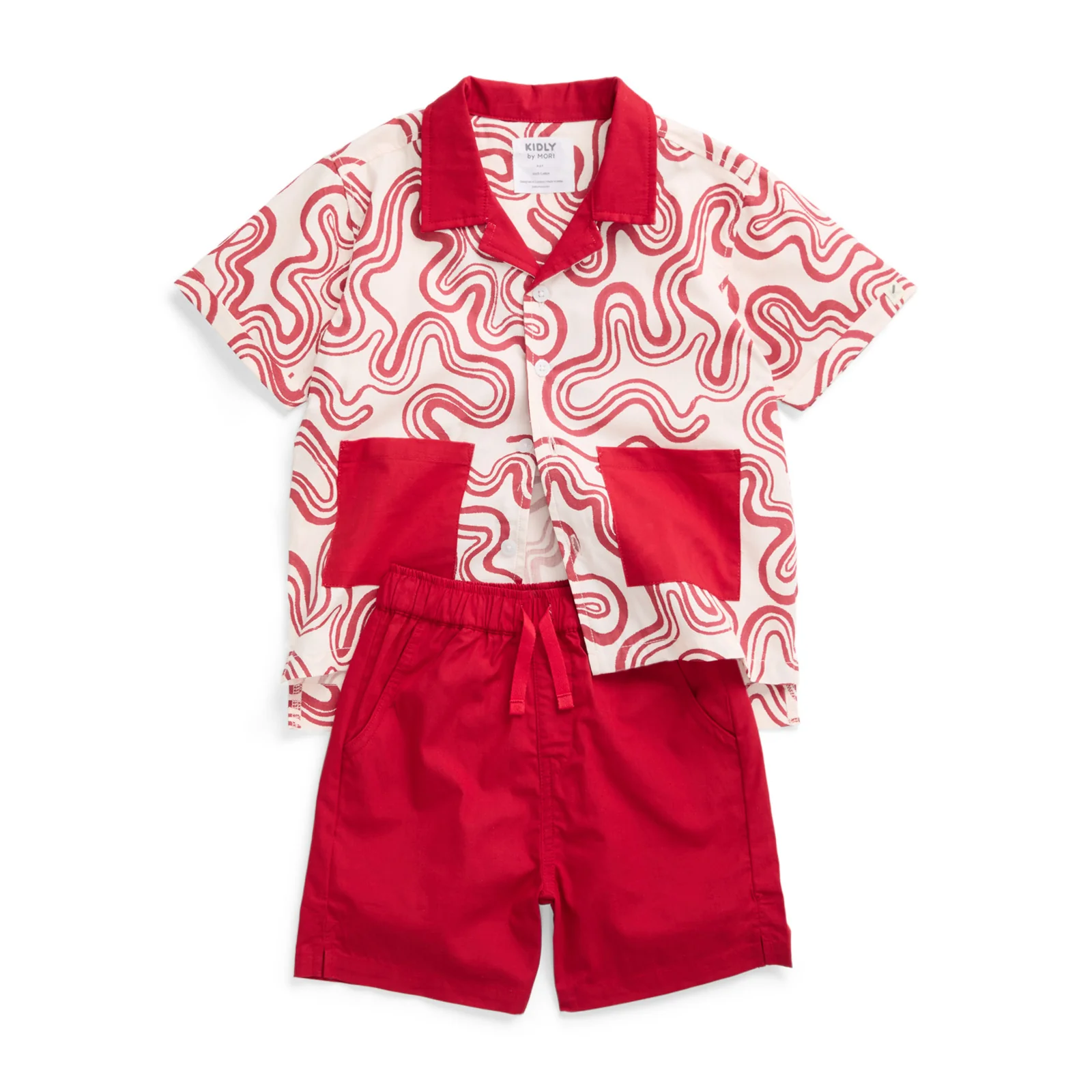 KIDLY by MORI Red Print Cotton Shirt & Shorts Outfit