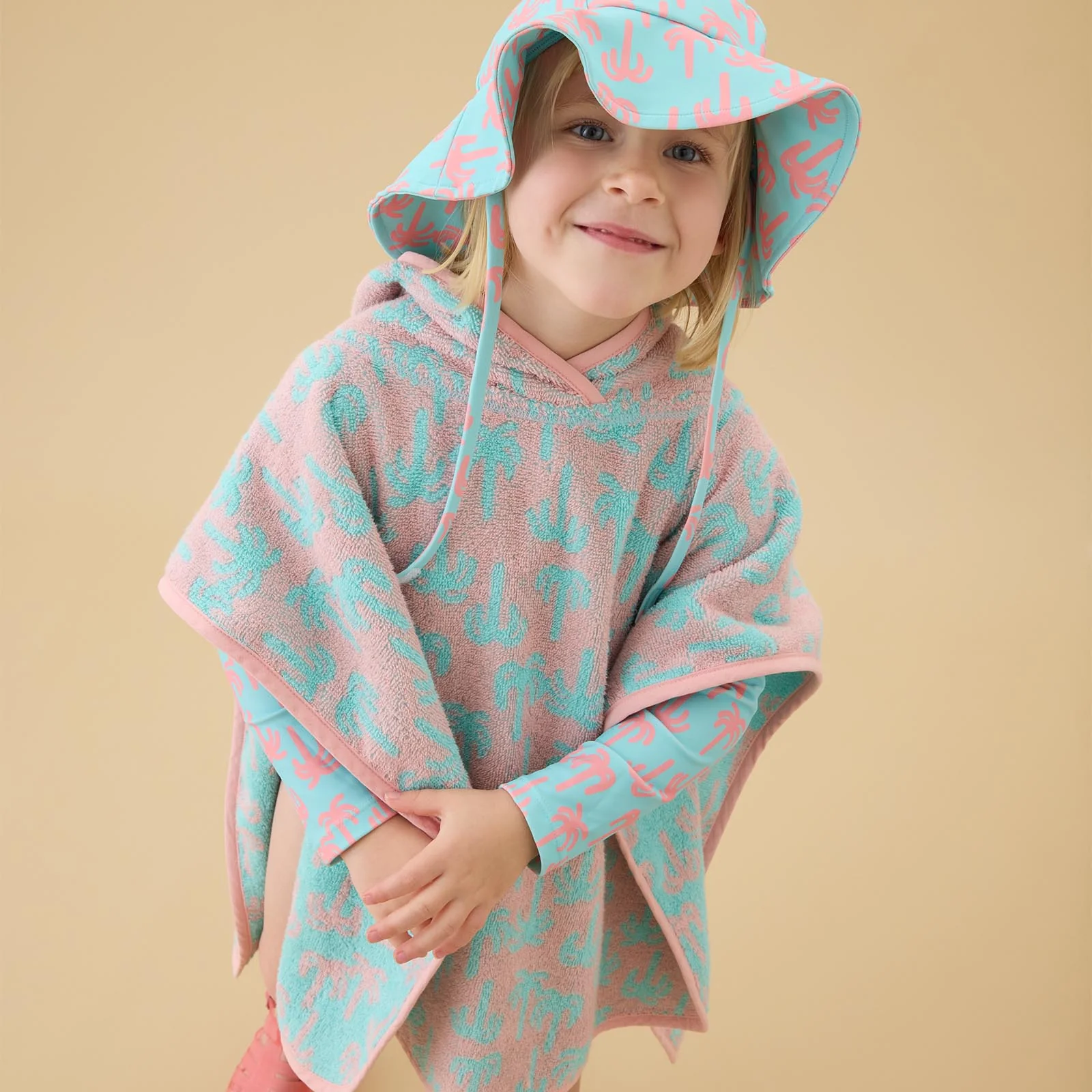 KIDLY by MORI Towelling Hooded Poncho - Palm Trees