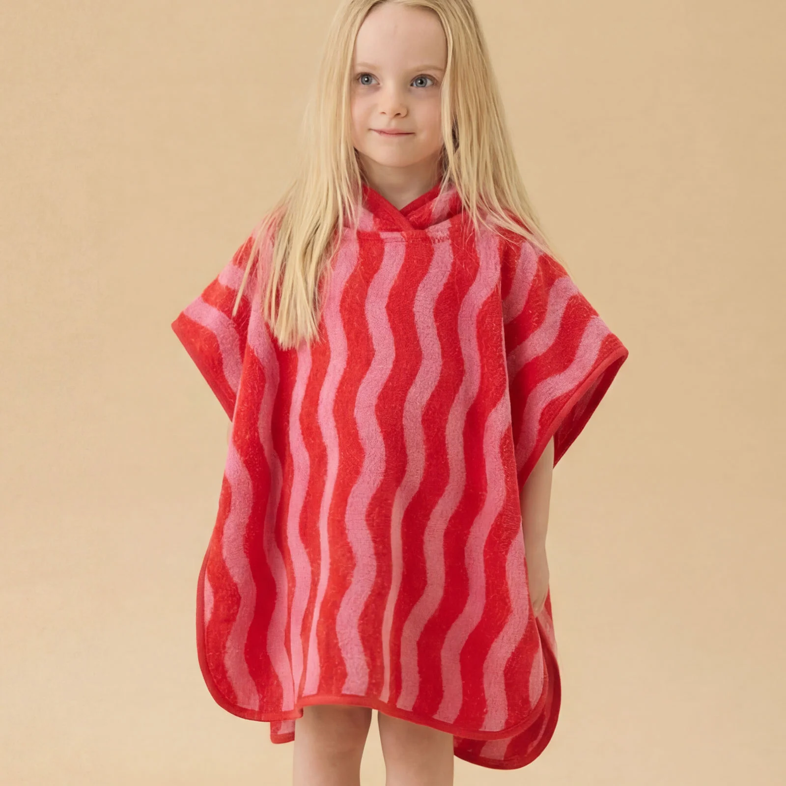 KIDLY by MORI Towelling Hooded Poncho - Wavy Stripe - Image 2
