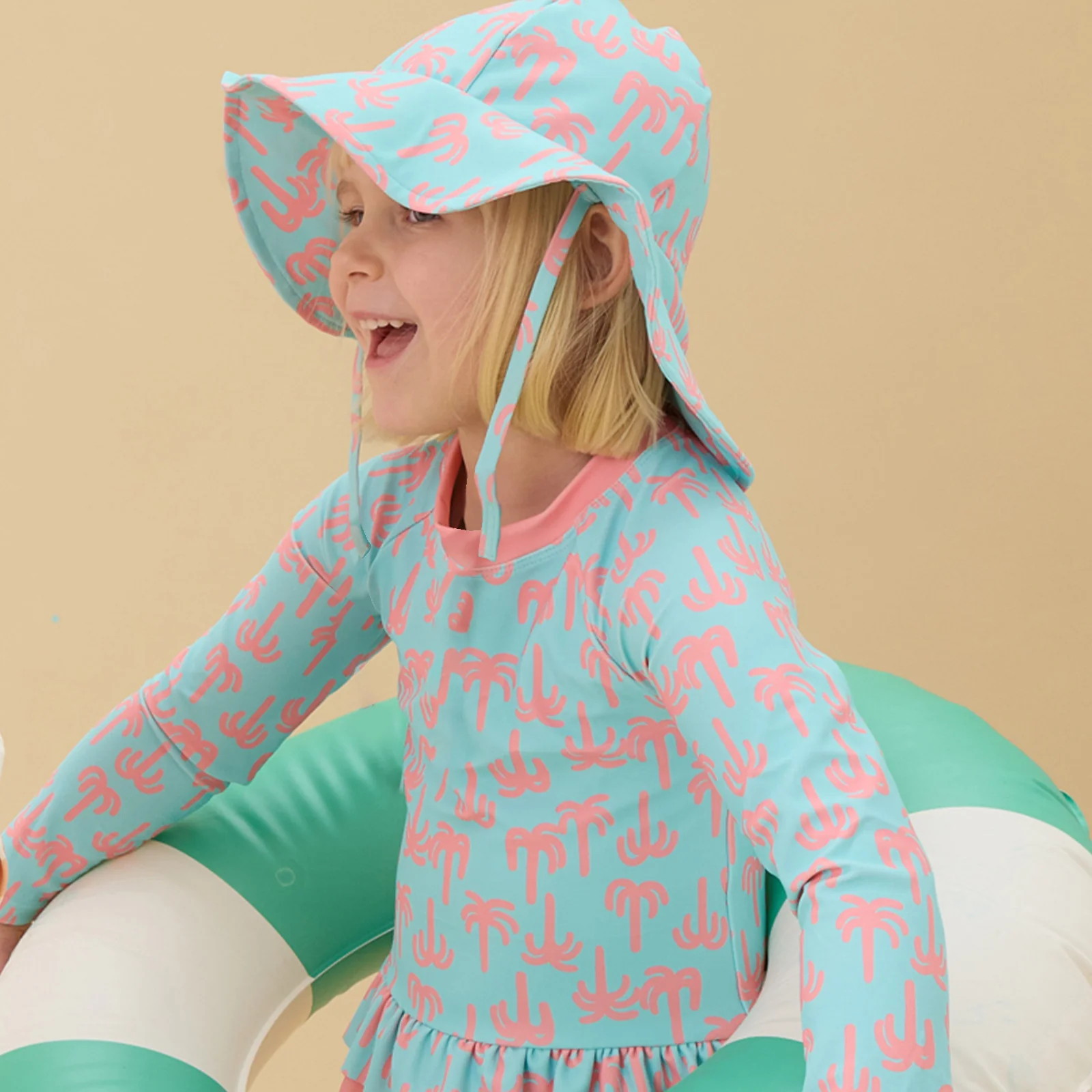 KIDLY by MORI Sunsafe Swimsuit & Floppy Hat - Palm Trees