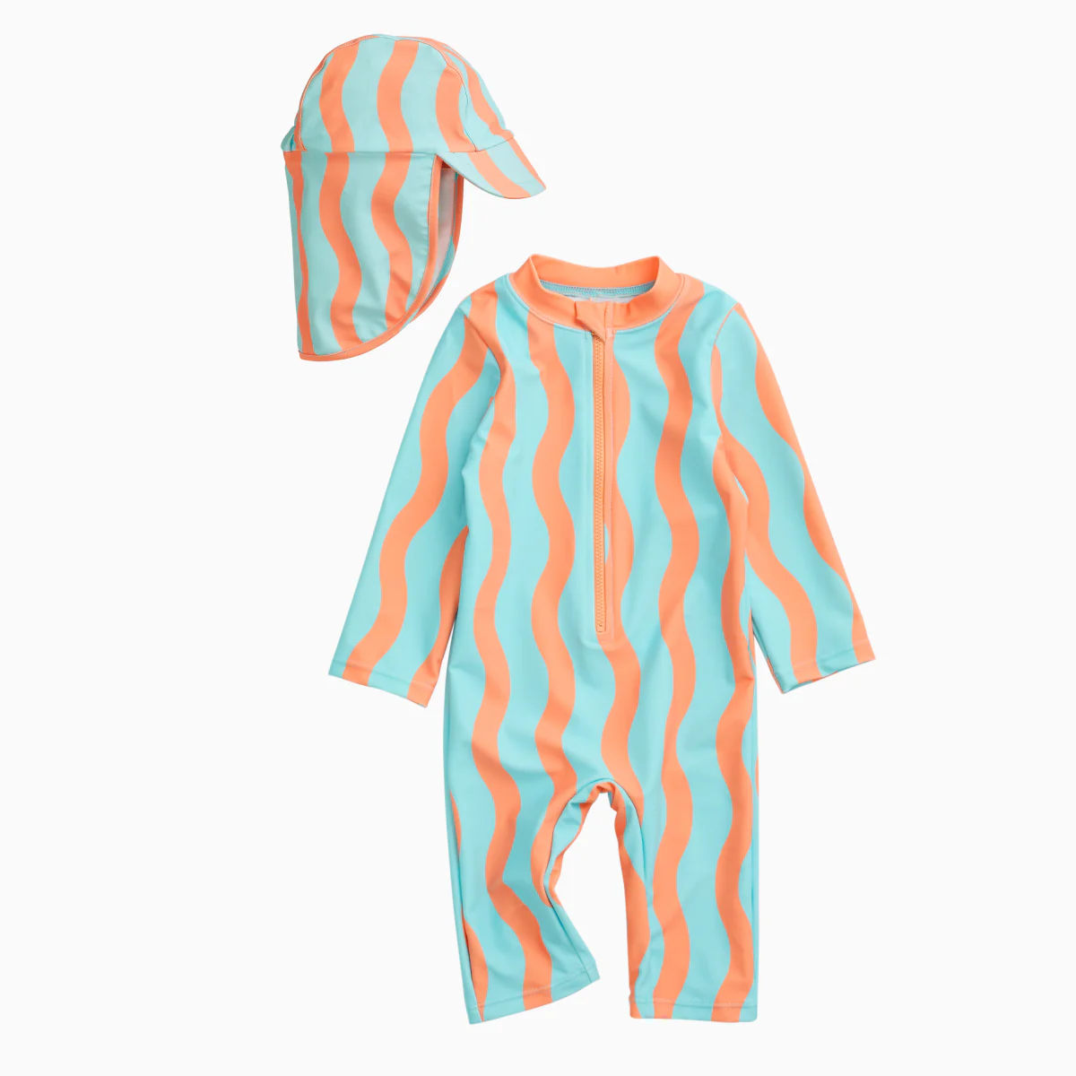 KIDLY by MORI Sunsafe Swimsuit & Hat - Orange Wavy Stripe - Image 2