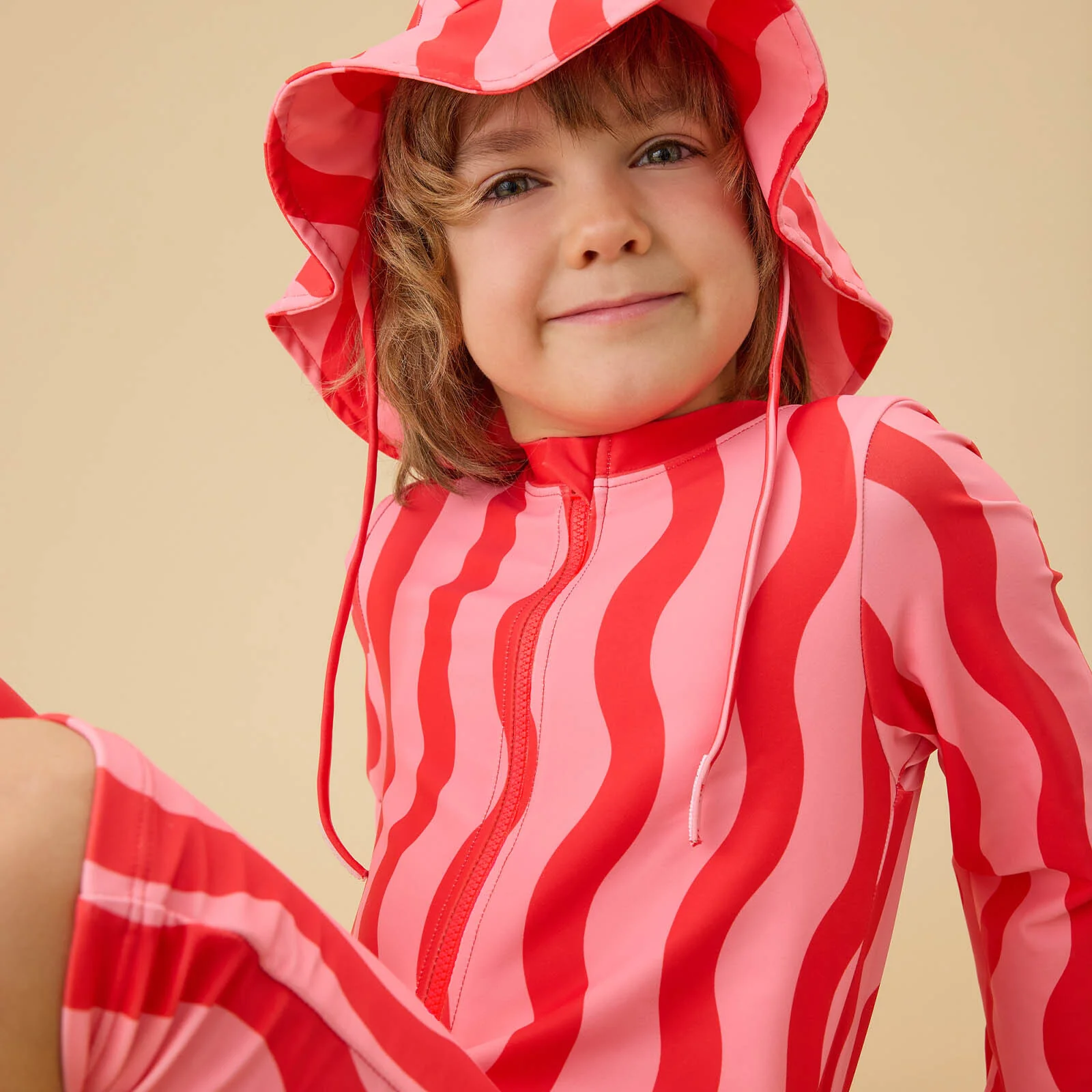 KIDLY by MORI Sunsafe Swimsuit - Pink Wavy Stripe - Image 3