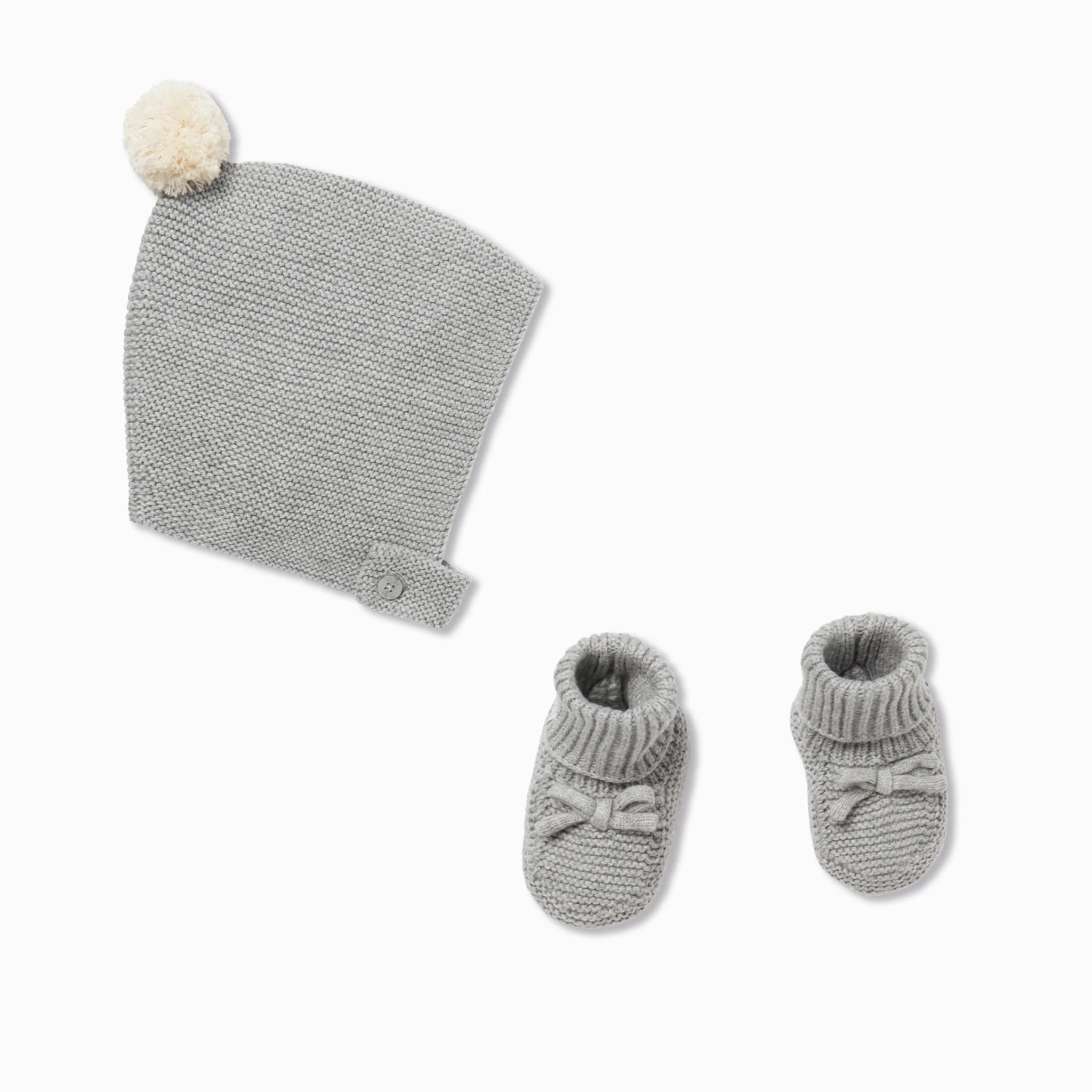 Knitted Oat Bonnet Hat & Booties Set - Image 2