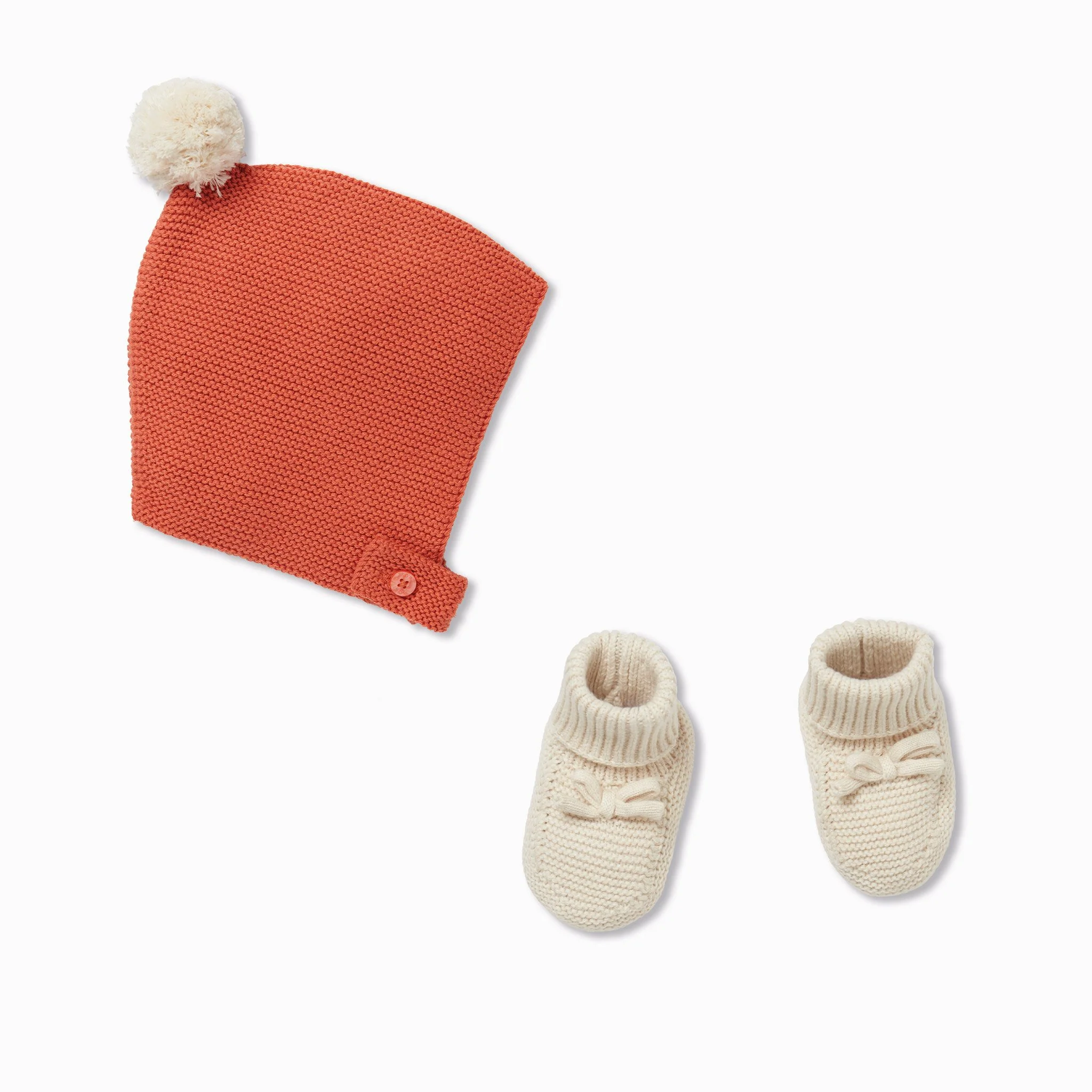 Knitted Oat Bonnet Hat & Booties Set - Image 3