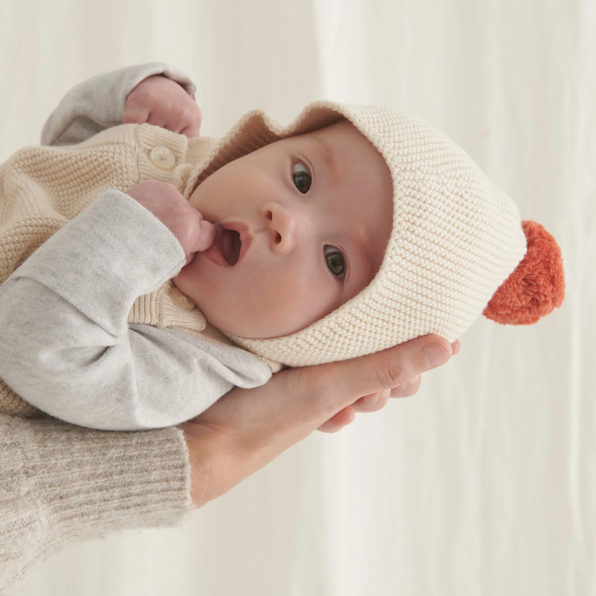 Knitted Oat Bonnet Hat & Booties Set - Image 6