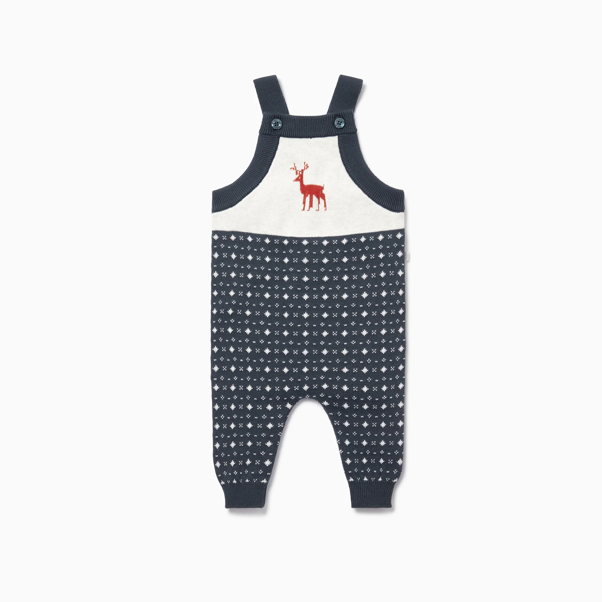 Knitted Reindeer Dungarees & Ribbed Bodysuit Outfit - Image 3