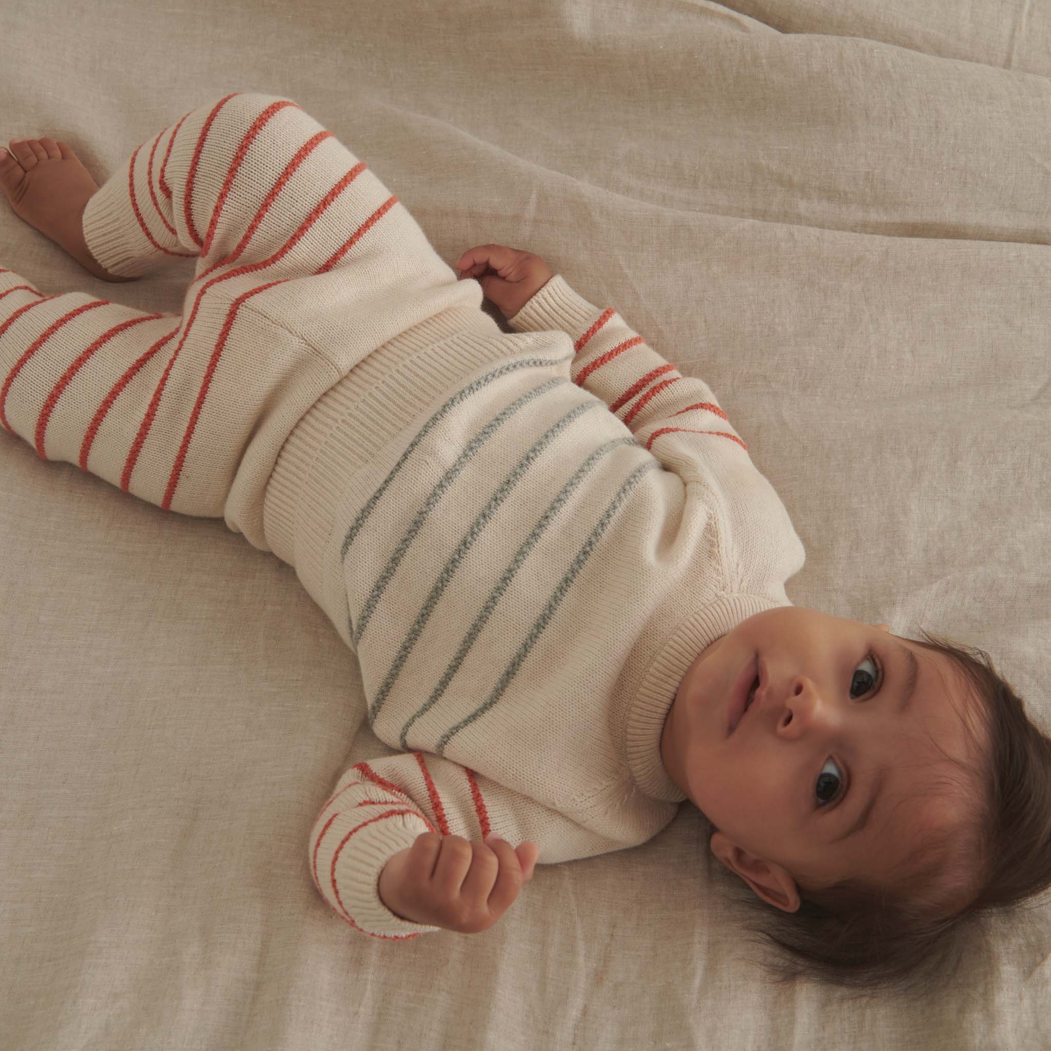 Knitted Striped Oat Jumper & Joggers Outfit - Image 2