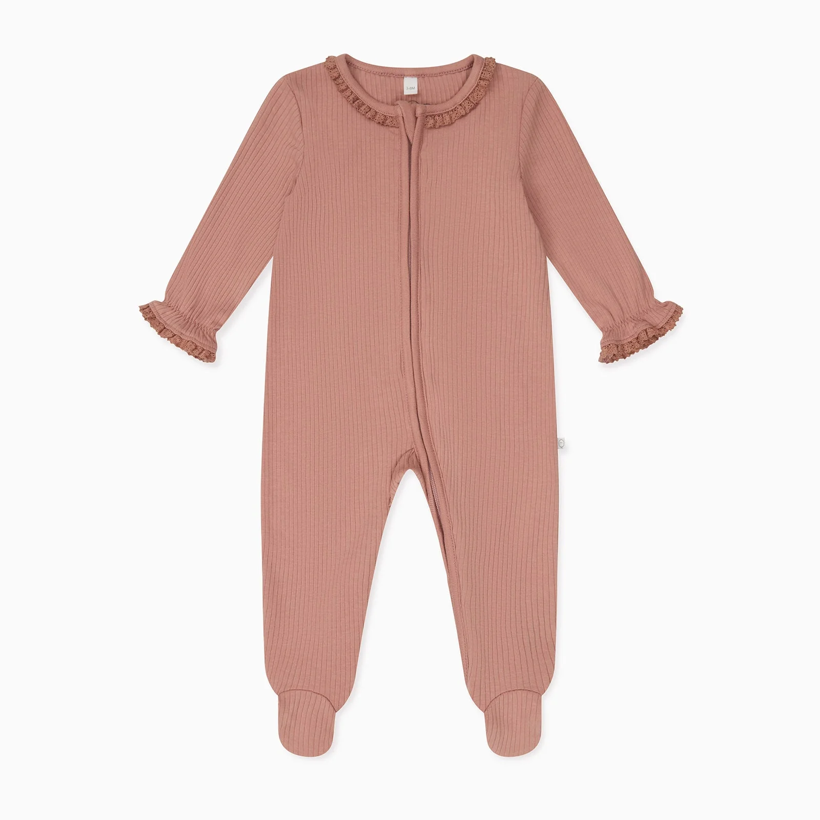 Lace Trim Ribbed Clever Zip Sleepsuit - Rose