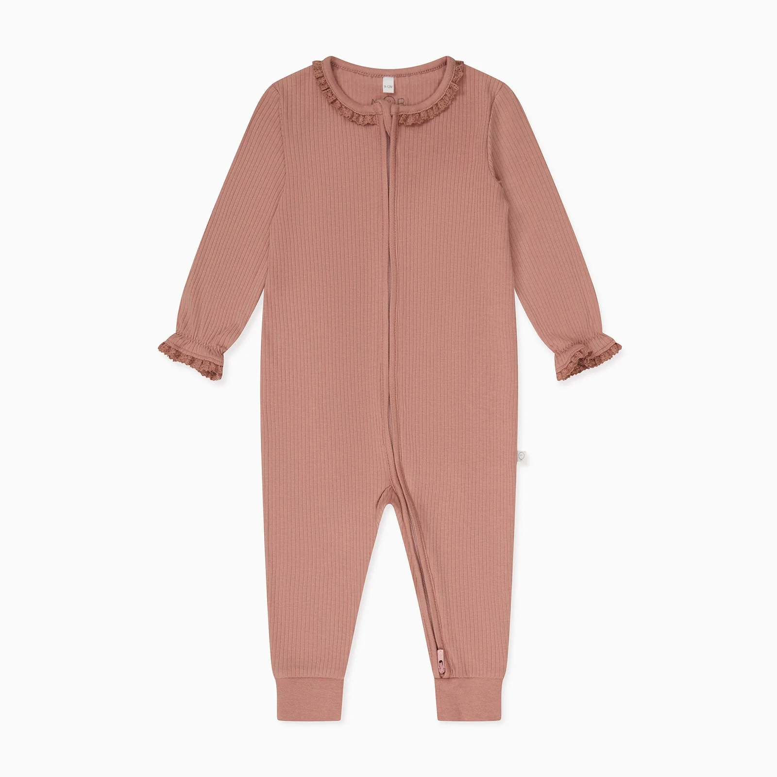 Lace Trim Ribbed Clever Zip Sleepsuit - Rose - Image 2