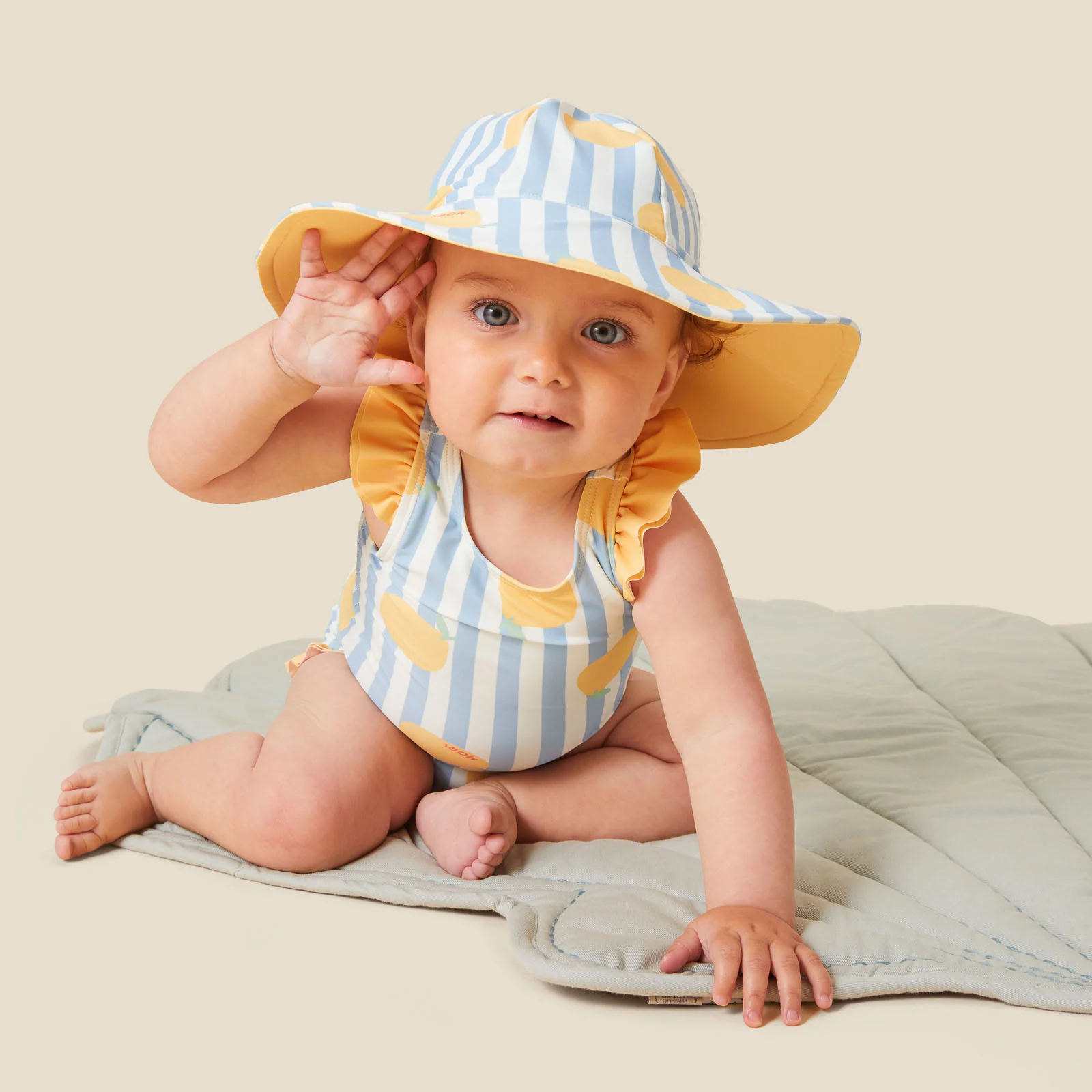 Lemon Frilled Swimsuit & Hat - Image 2