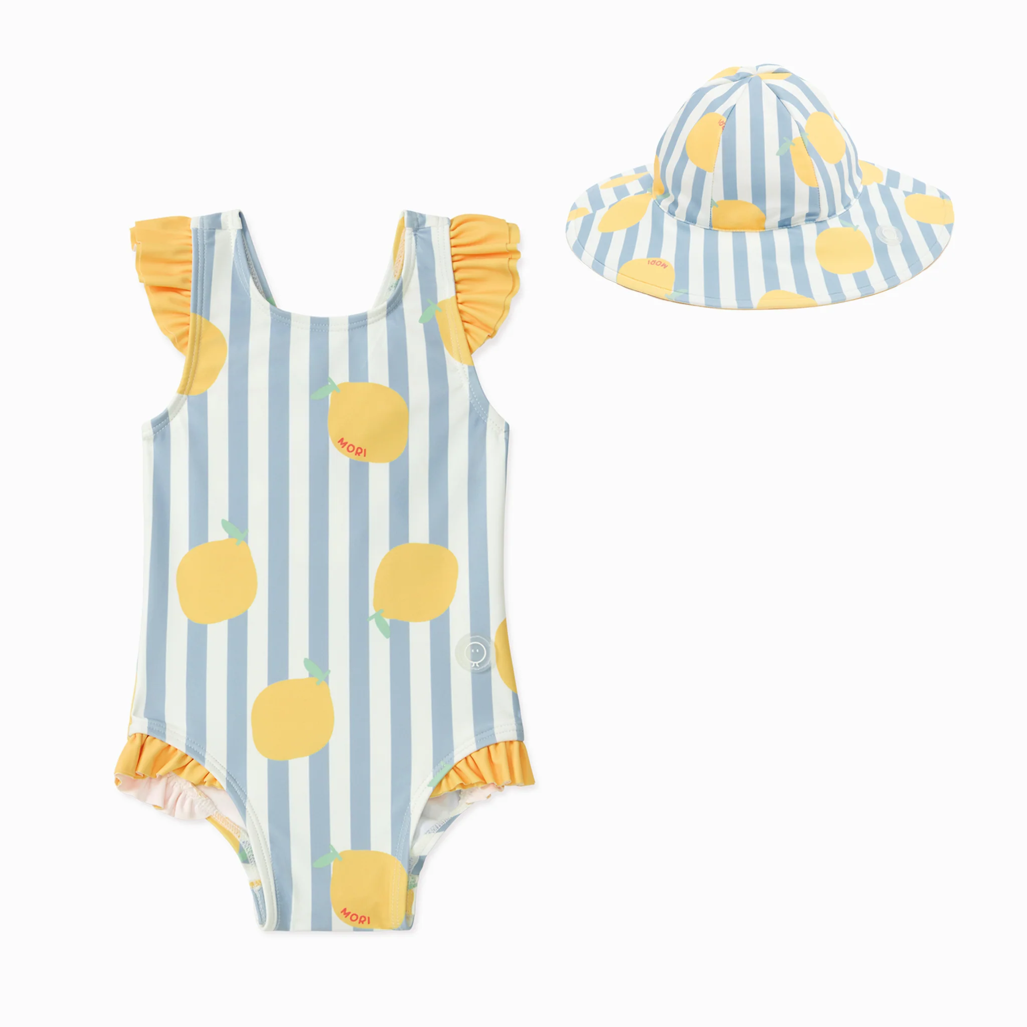 Lemon Stripe Frilled Swimsuit & Floppy Hat