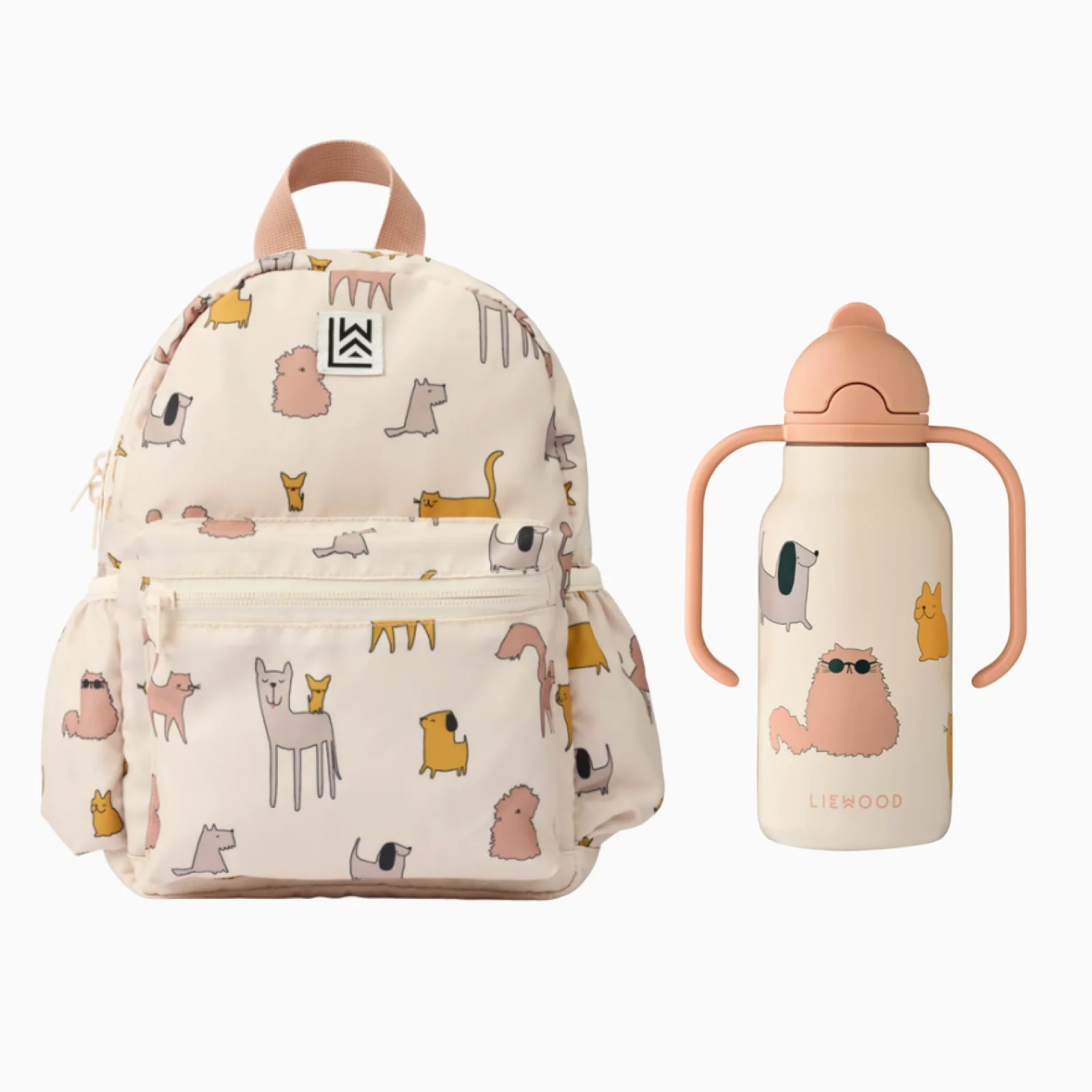 Liewood Andreas Backpack and Kimmie Water Bottle Set Cat print
