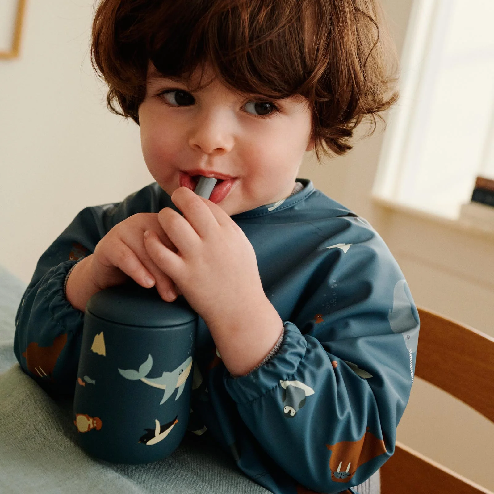 Liewood Long Sleeved Merle Cape Bib - Arctic Sea Ocean View - Image 3
