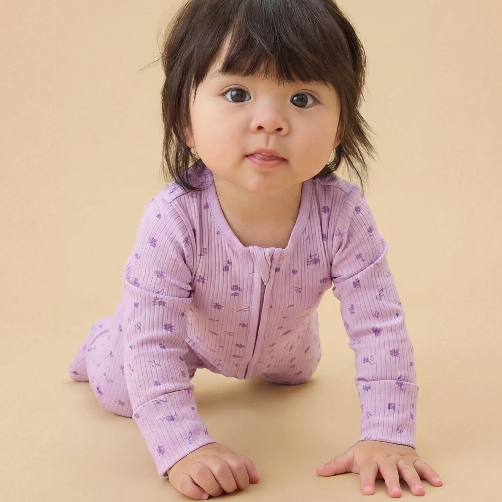 Lilac Floral Ribbed Clever Zip Sleepsuit