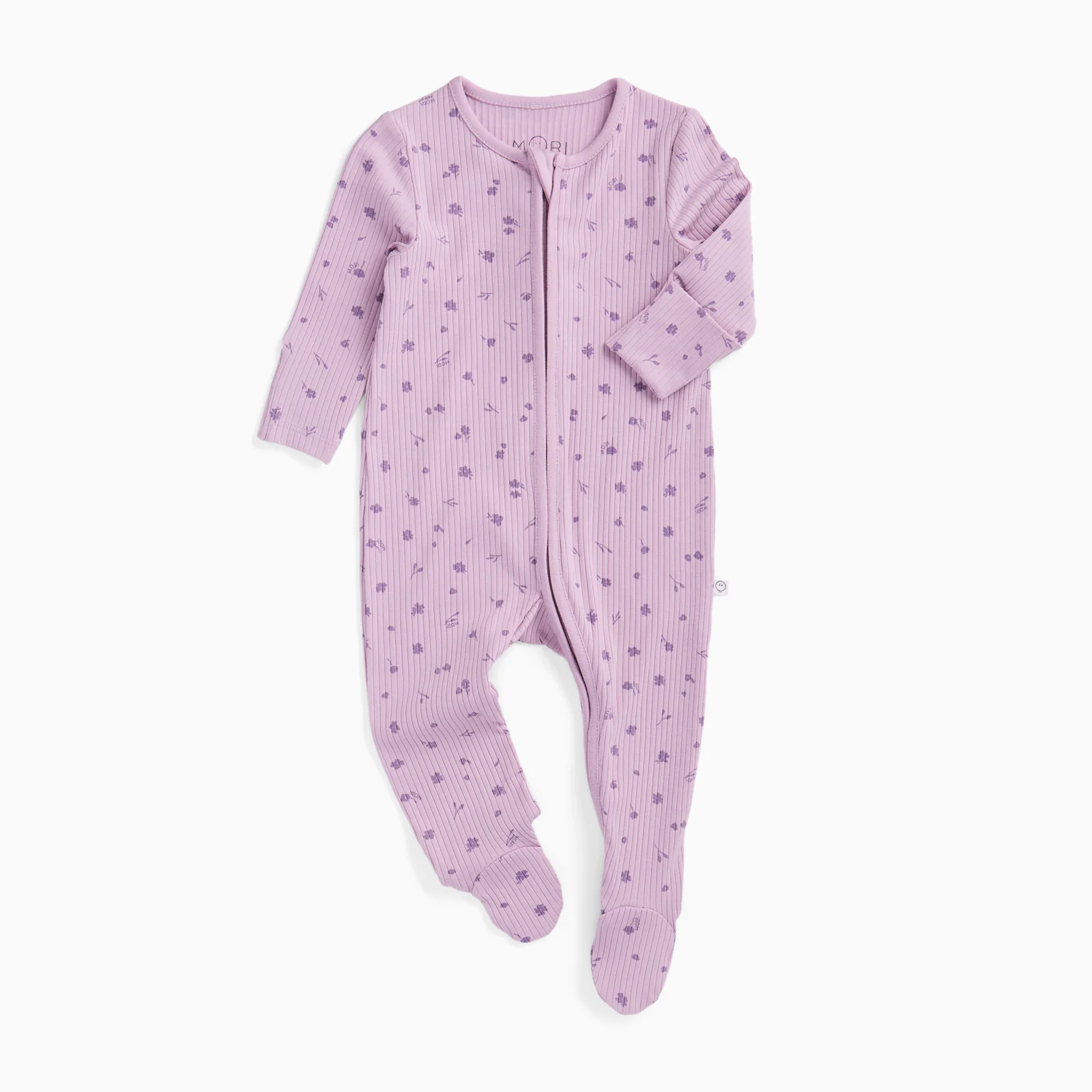 Lilac Floral Ribbed Clever Zip Sleepsuit - Image 2