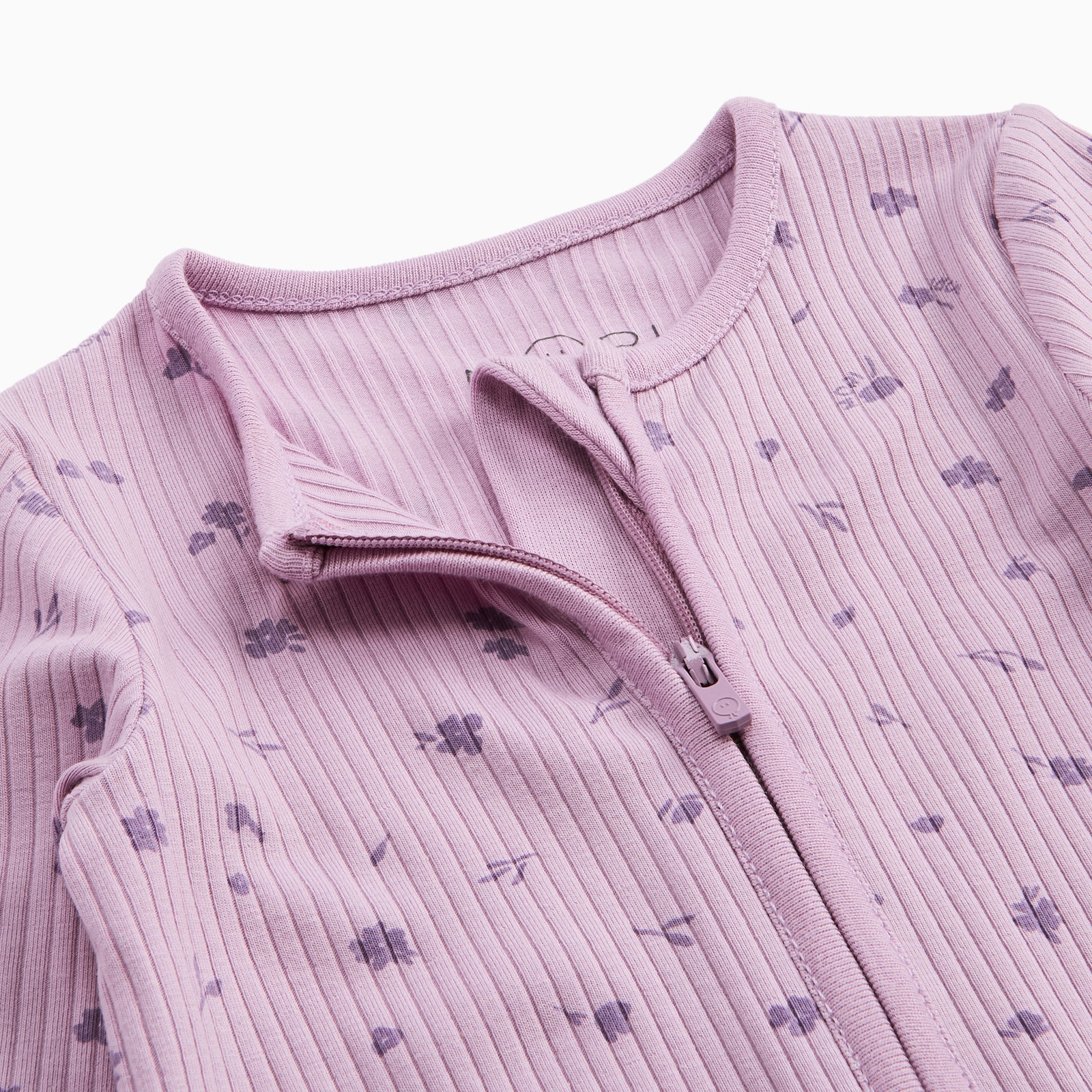 Lilac Floral Ribbed Clever Zip Sleepsuit - Image 3