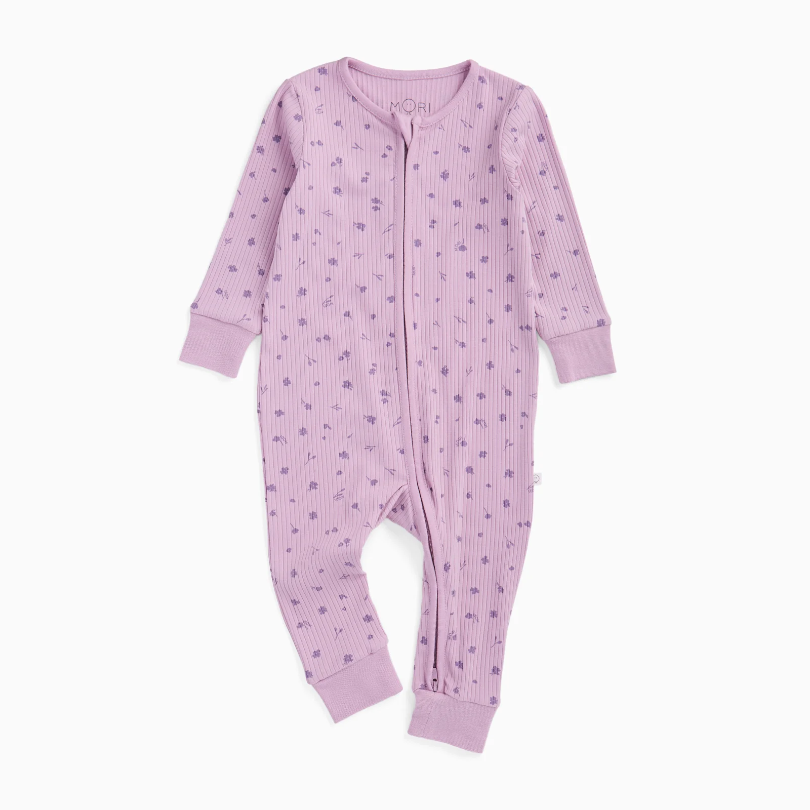 Lilac Floral Ribbed Clever Zip Sleepsuit - Image 4
