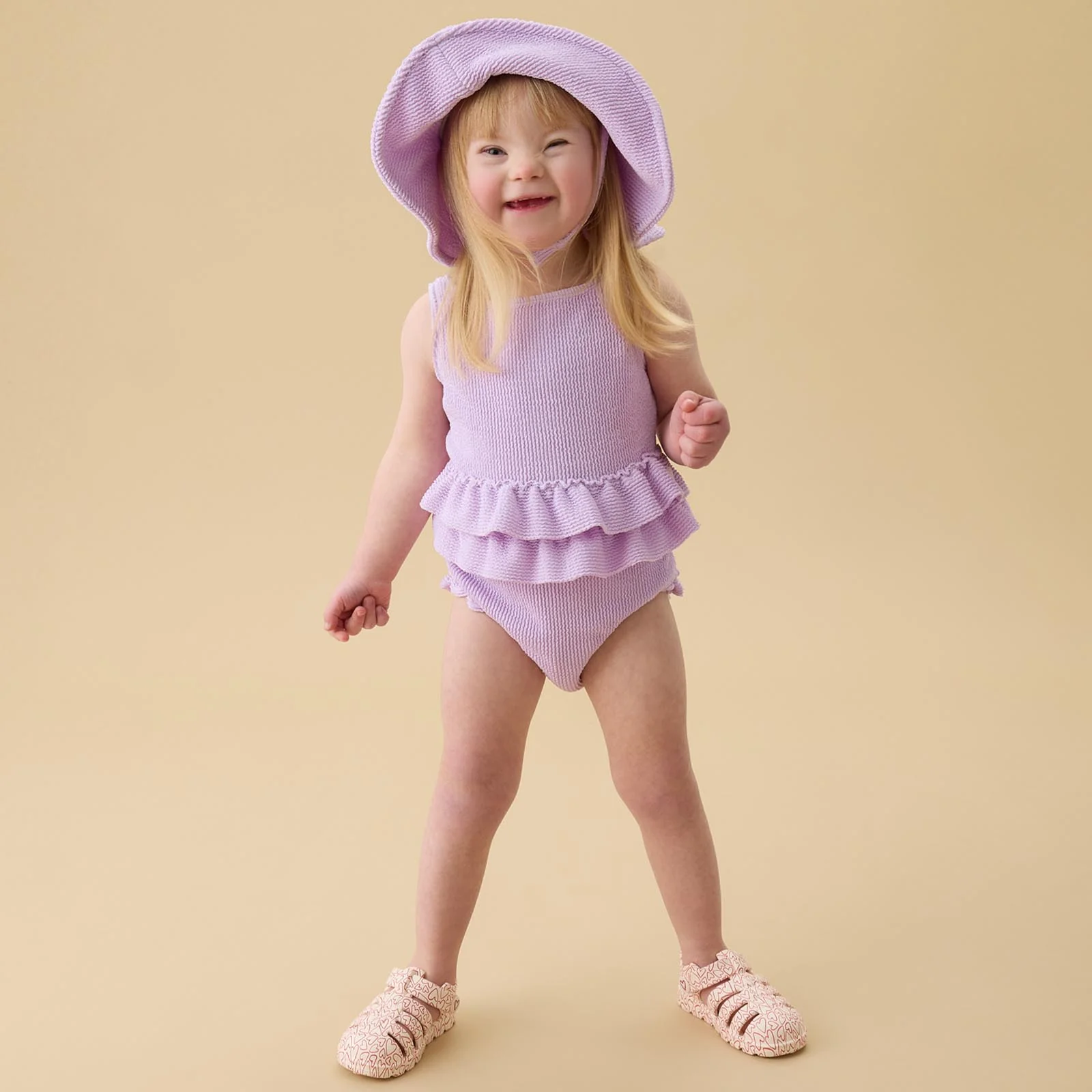 Lilac Frilled Swimsuit & Floppy Hat