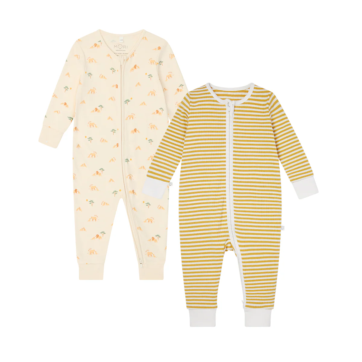 Lion & Striped Ribbed Clever Zip Sleepsuit 2 Pack - Image 4