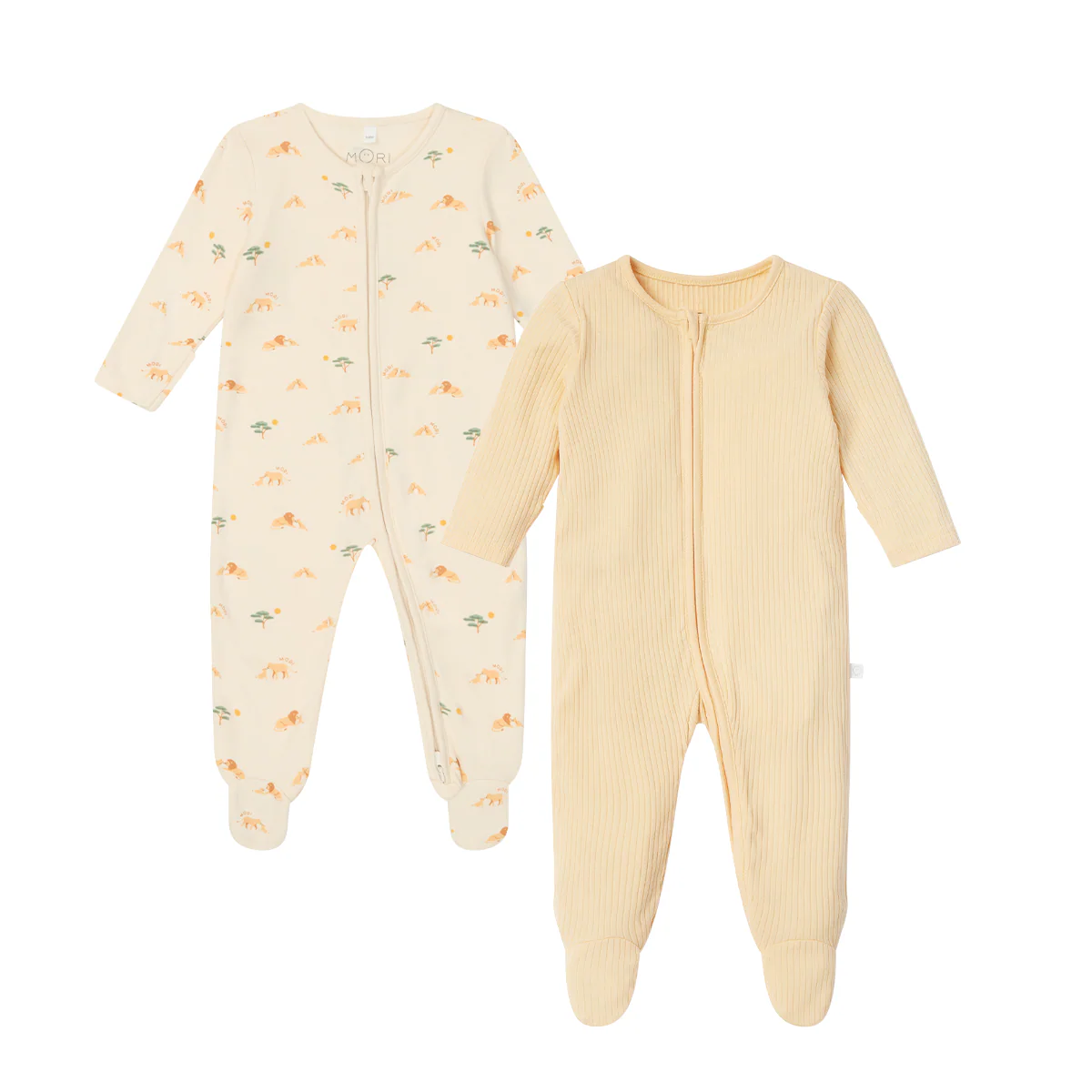 Lion & Yellow Ribbed Clever Zip Sleepsuit 2 Pack