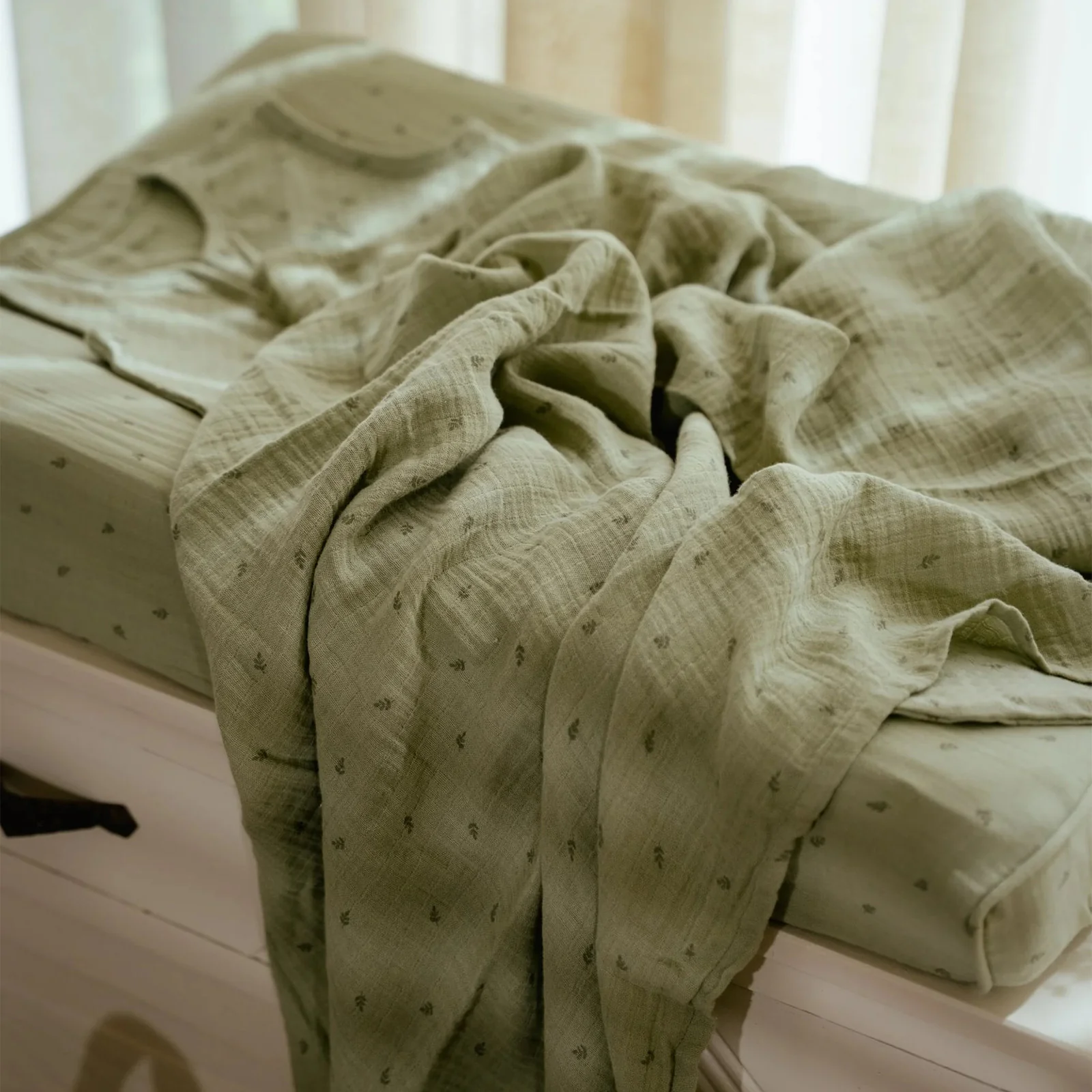 Little Dutch Changing Mat Cover - Pure Sage - Image 3