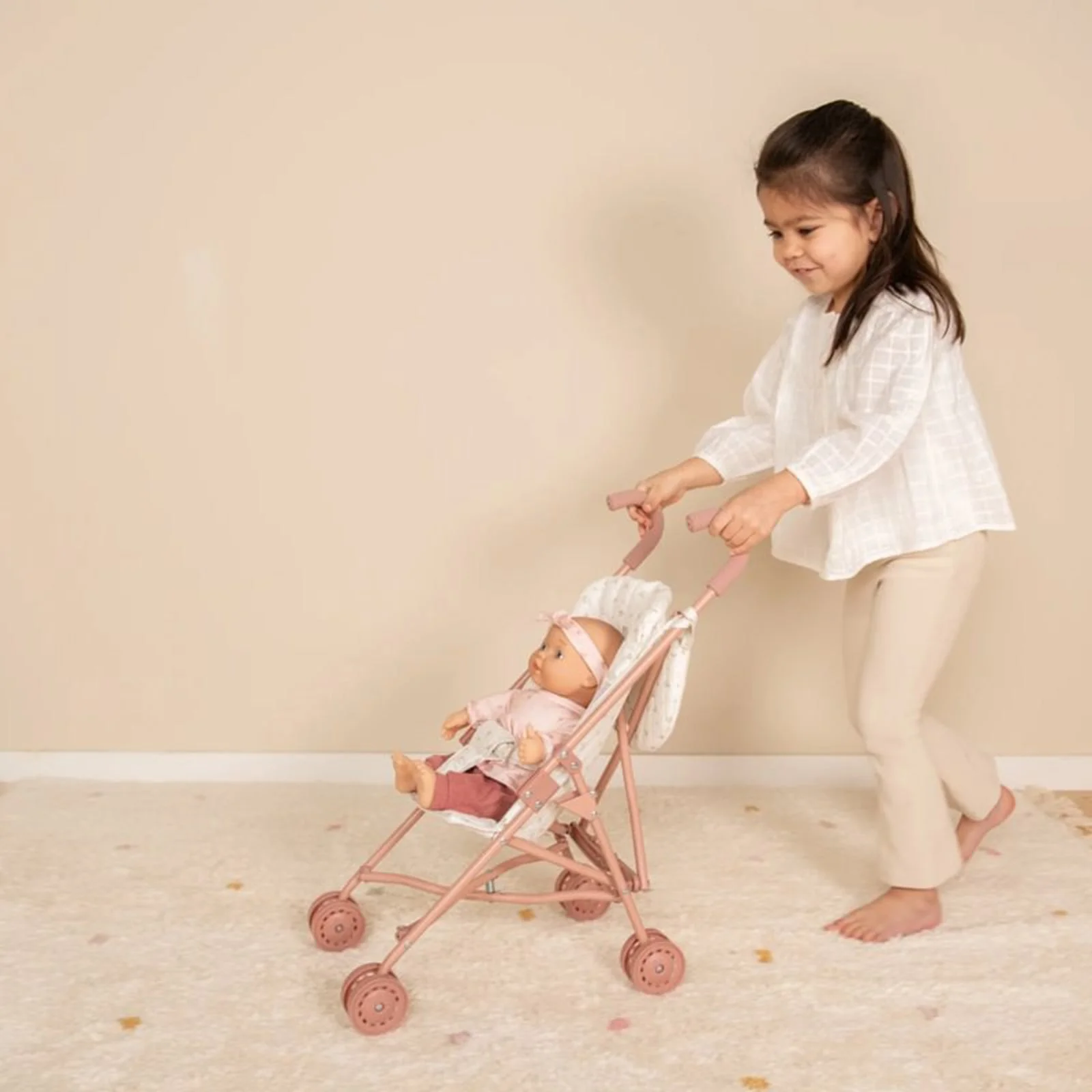 Little Dutch Metal Doll Stroller - White Floral - Image 3