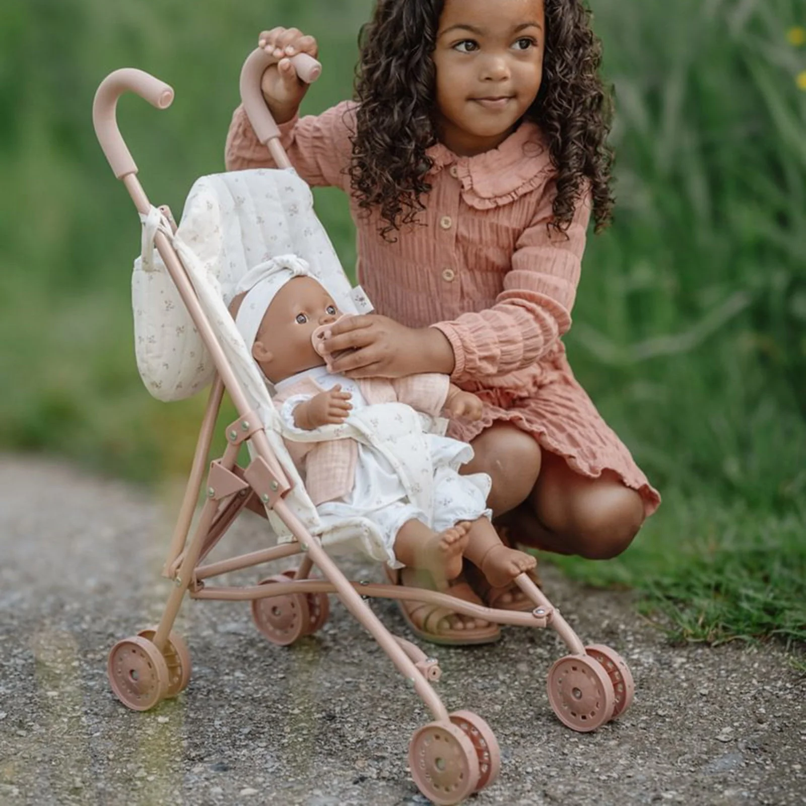 Little Dutch Metal Doll Stroller - White Floral - Image 4