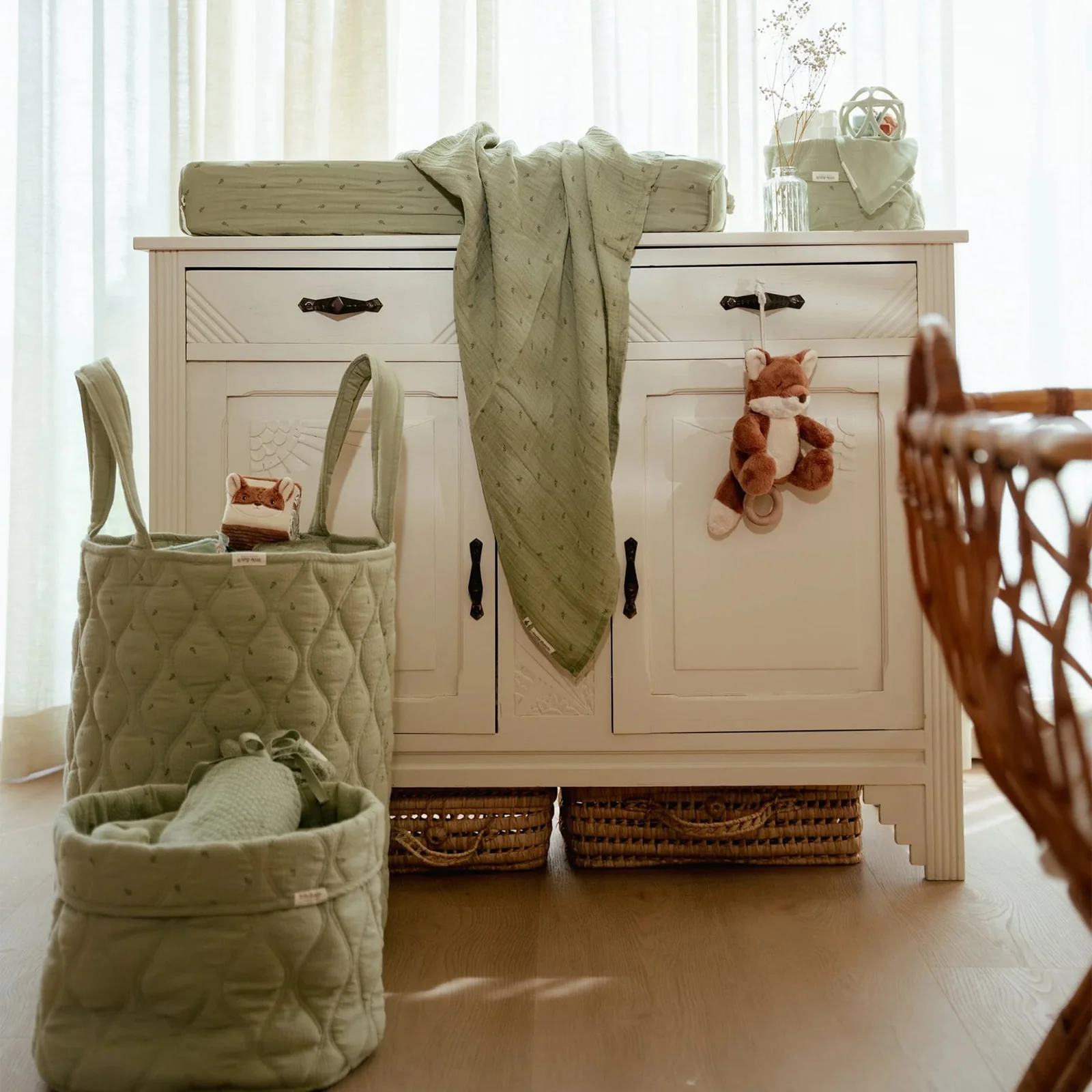 Little Dutch Quilted Storage Basket Large - Sage