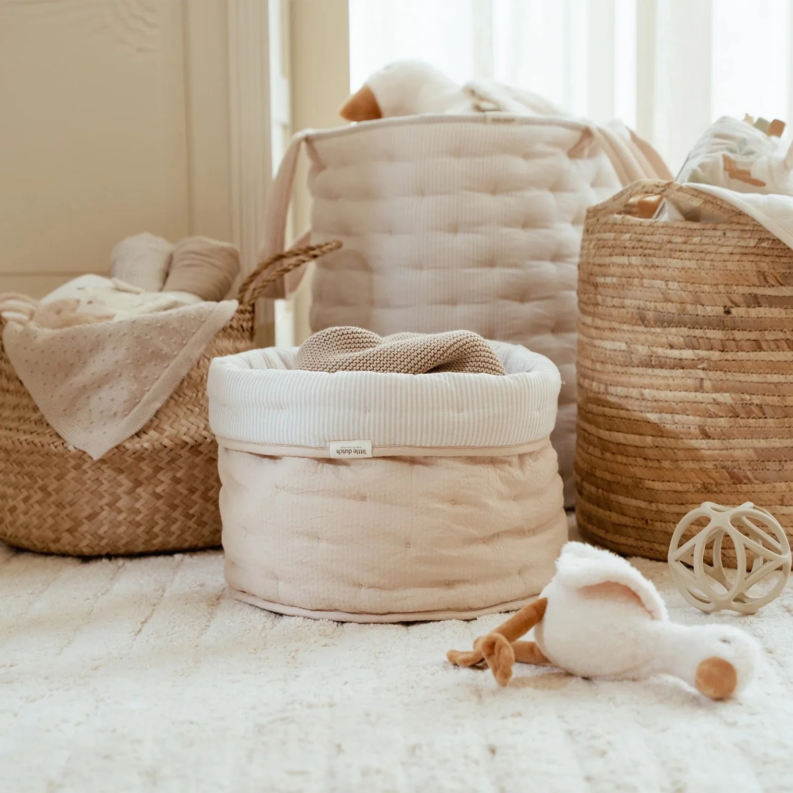 Little Dutch Quilted Storage Basket Medium - Soft Beige