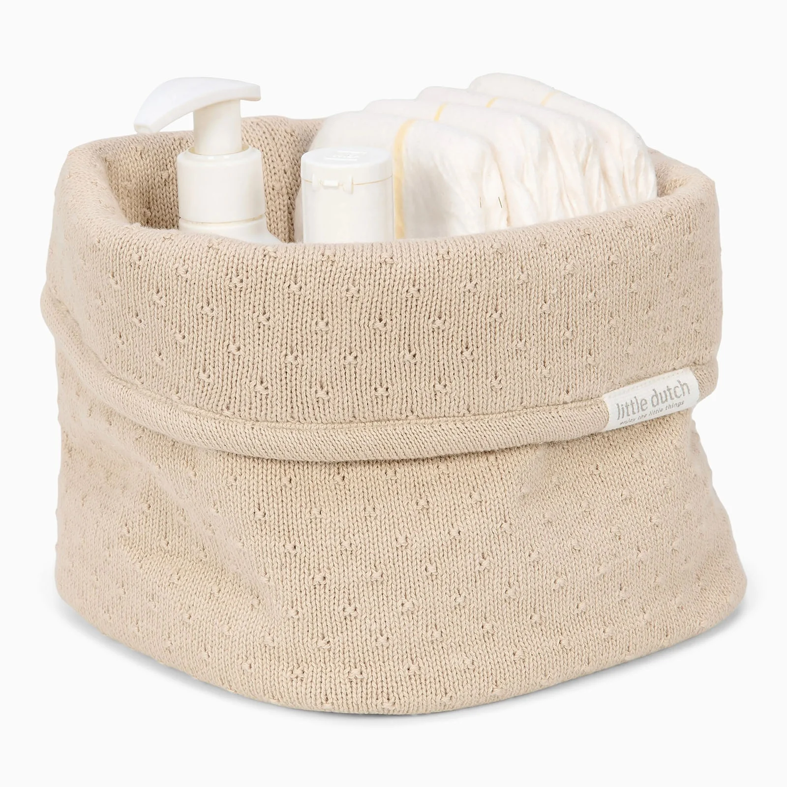 Little Dutch Storage Basket Knitted Small - Soft Beige - Image 4