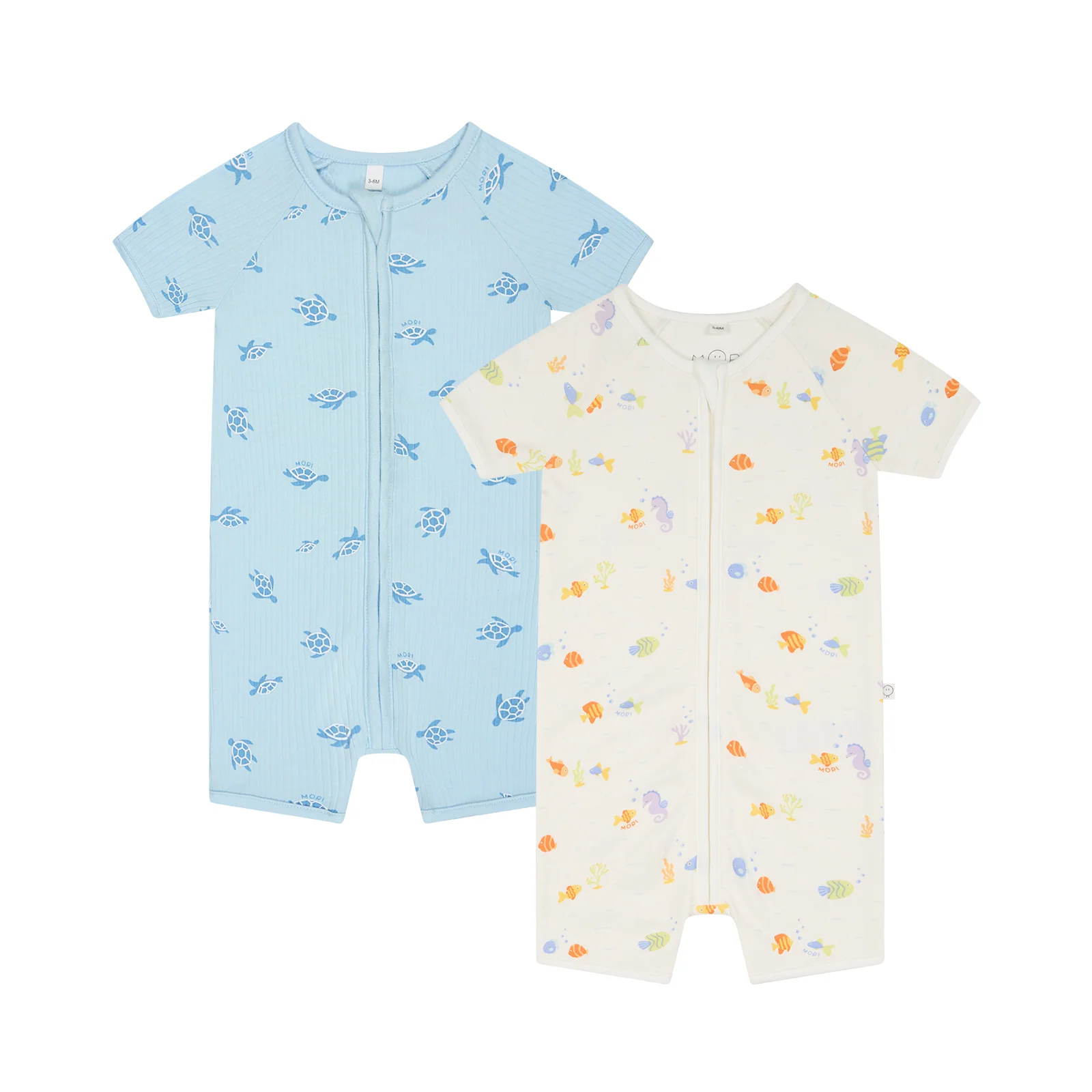 Little Fish & Turtles Ribbed Zip Summer Sleepsuit 2 Pack
