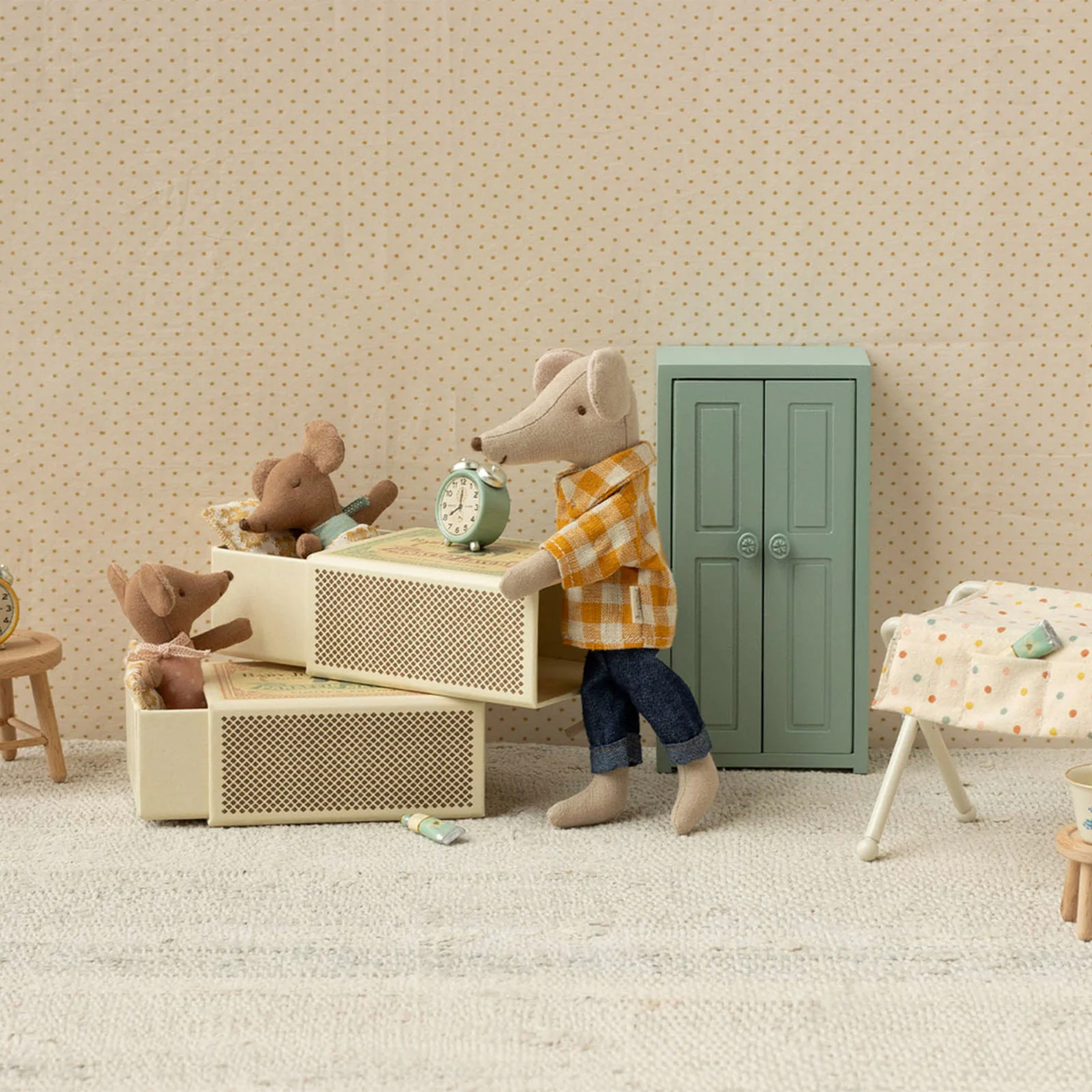 Maileg Sleepy Wakey Baby Mouse In Matchbox - Rose - Image 2
