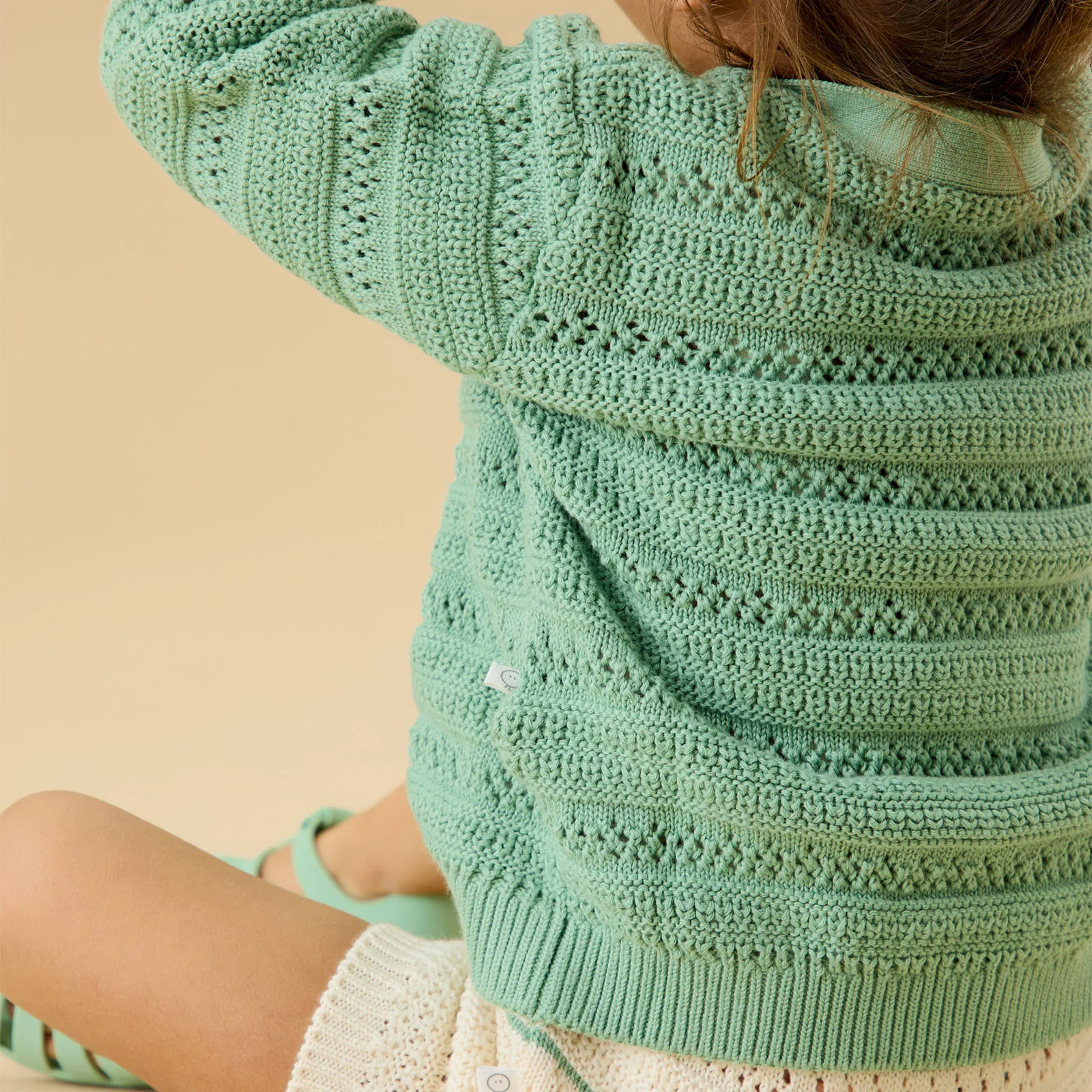 Matcha Green Pointelle Knitted Cardigan - Image 3