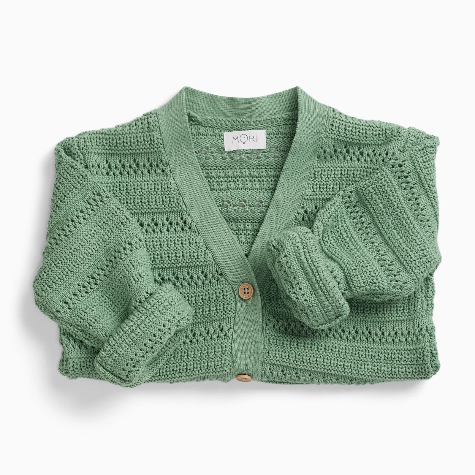 Matcha Green Pointelle Knitted Cardigan - Image 4