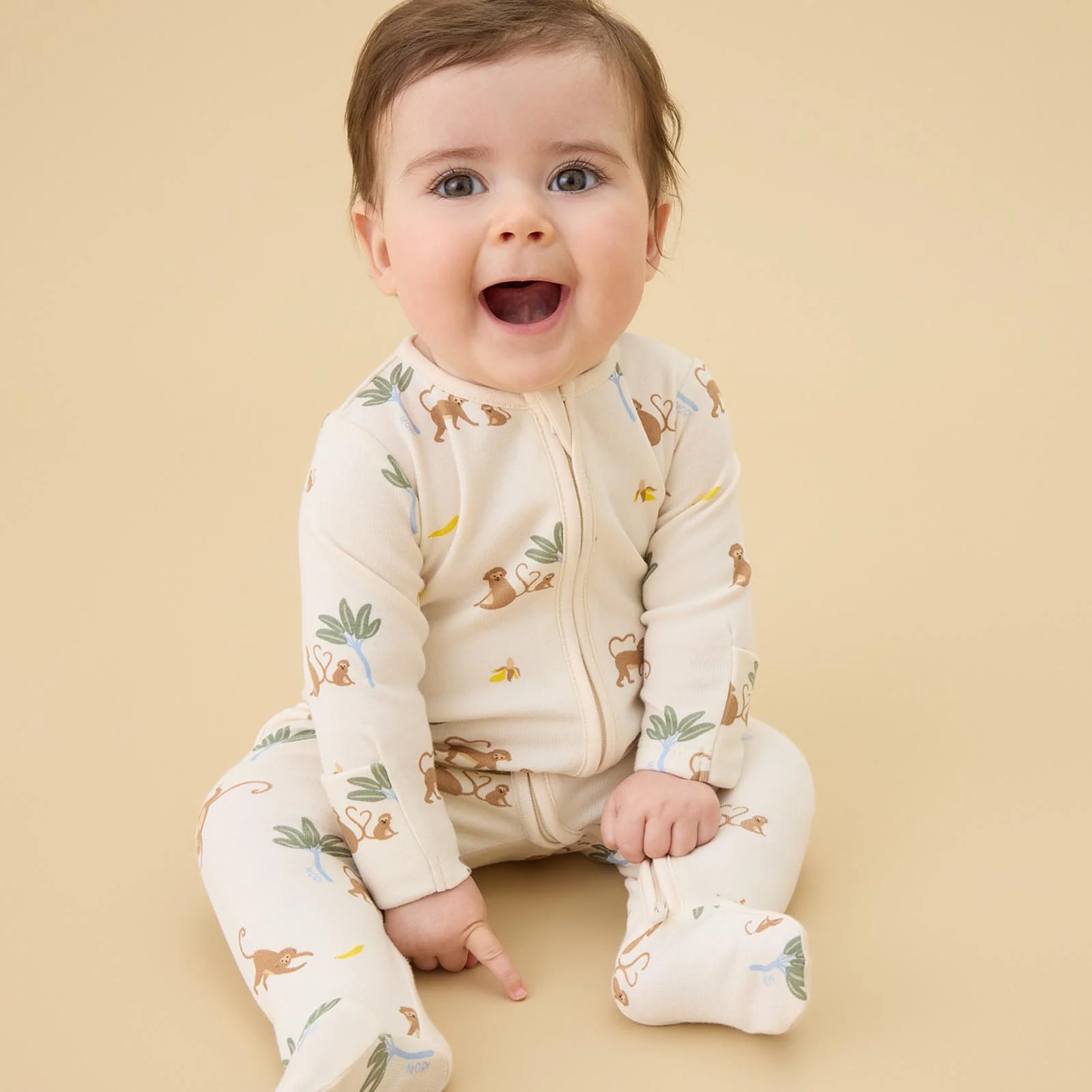 Monkeys & Ribbed Clever Zip Sleepsuit 2 Pack - Image 2