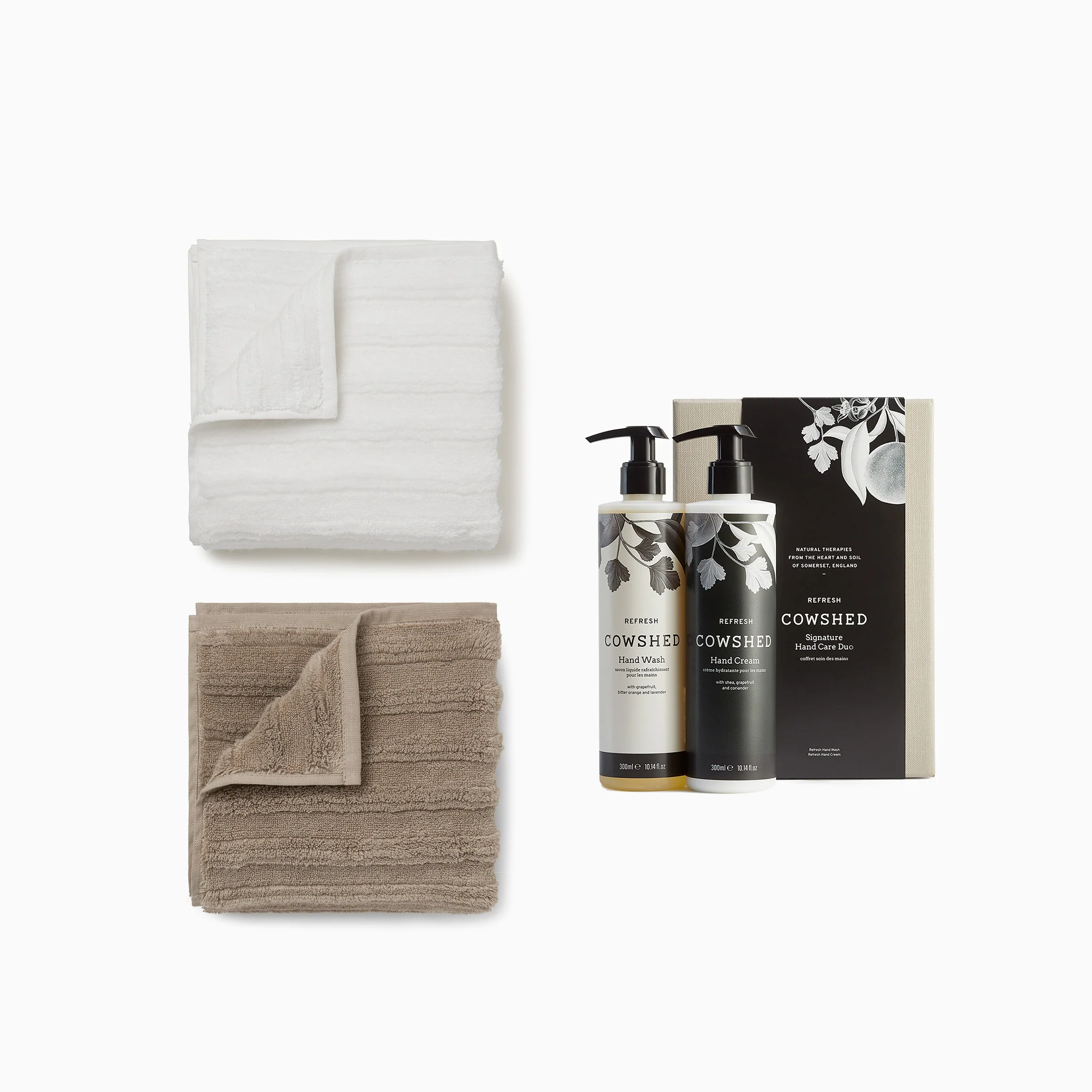 MORI Hand Towels and Cowshed Signature Hand Care Duo Set