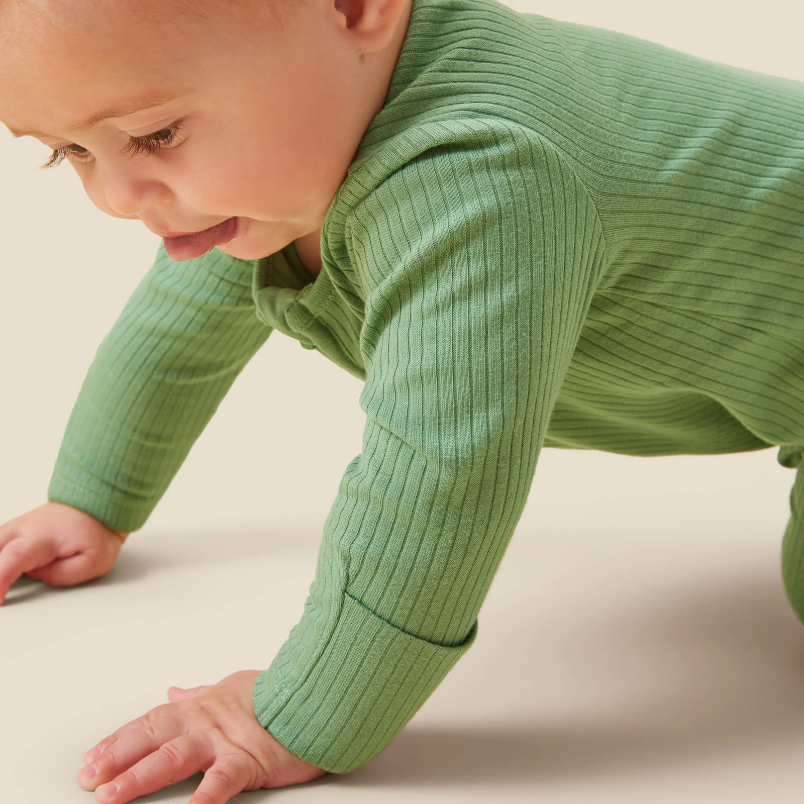 Moss Ribbed Clever Zip Sleepsuit - Image 5
