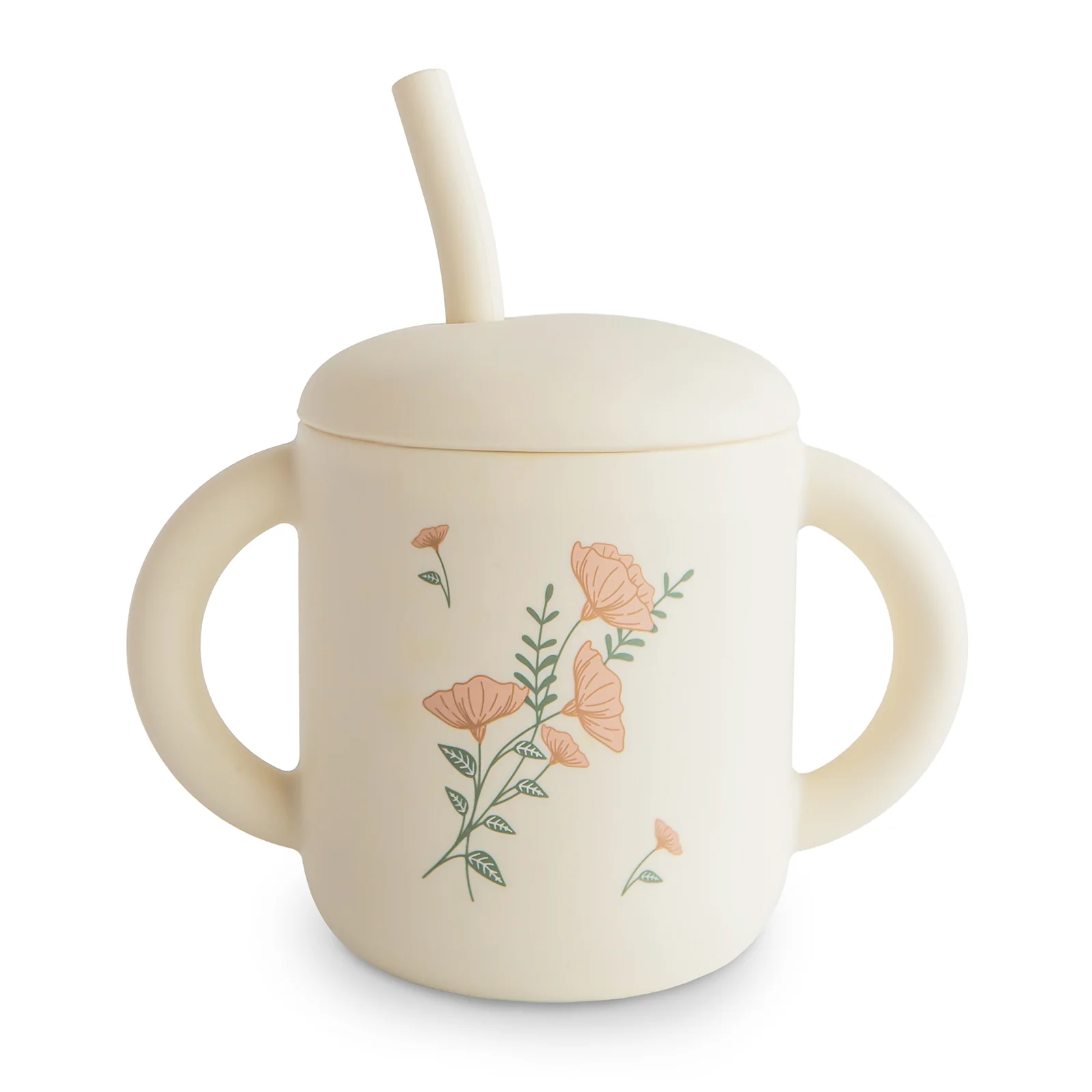 Mushie Silicone Straw Training Cup - Pink Flowers