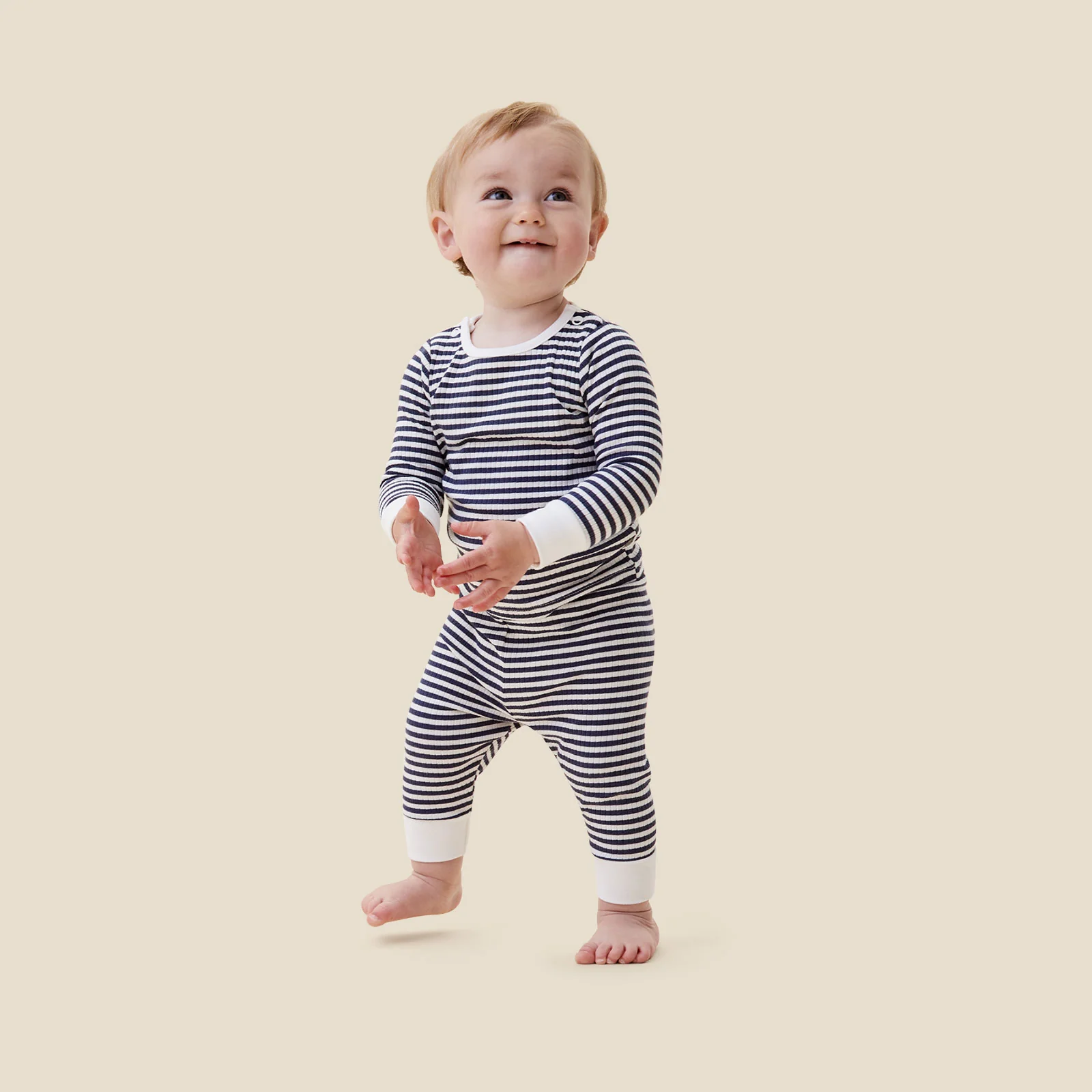 Navy Stripe Ribbed Pyjamas