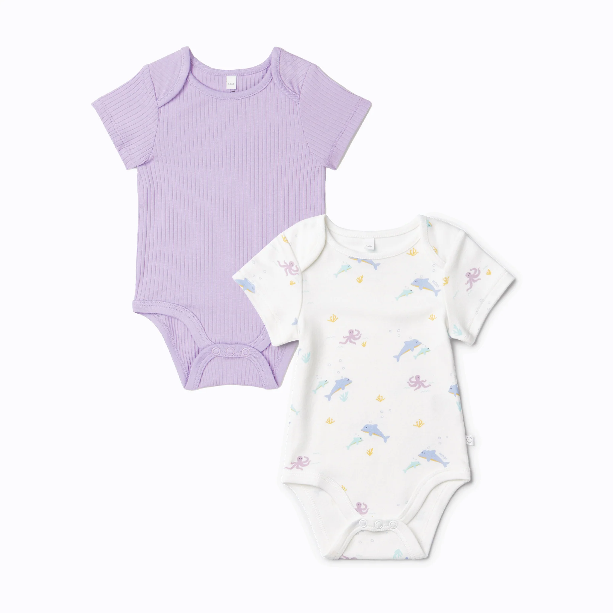 Ocean & Ribbed Short Sleeve Bodysuit 2 Pack - Image 2