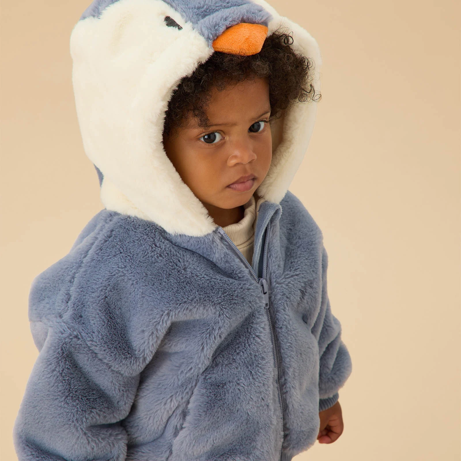 Penguin Faux Fur Hooded Bomber Jacket