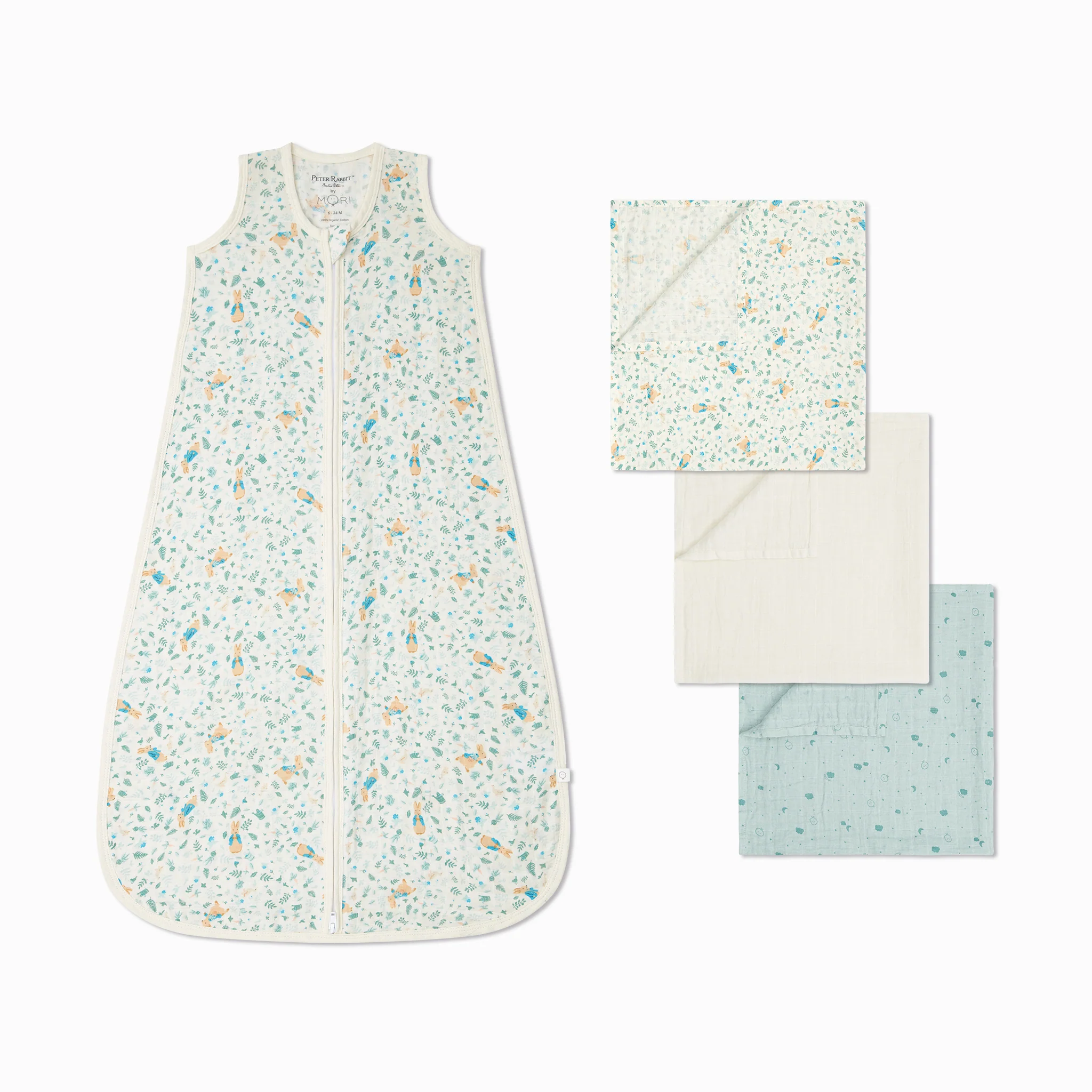 Peter Rabbit Muslin Summer Sleeping Bag 0.5 TOG & 3 Pack Muslins Set
