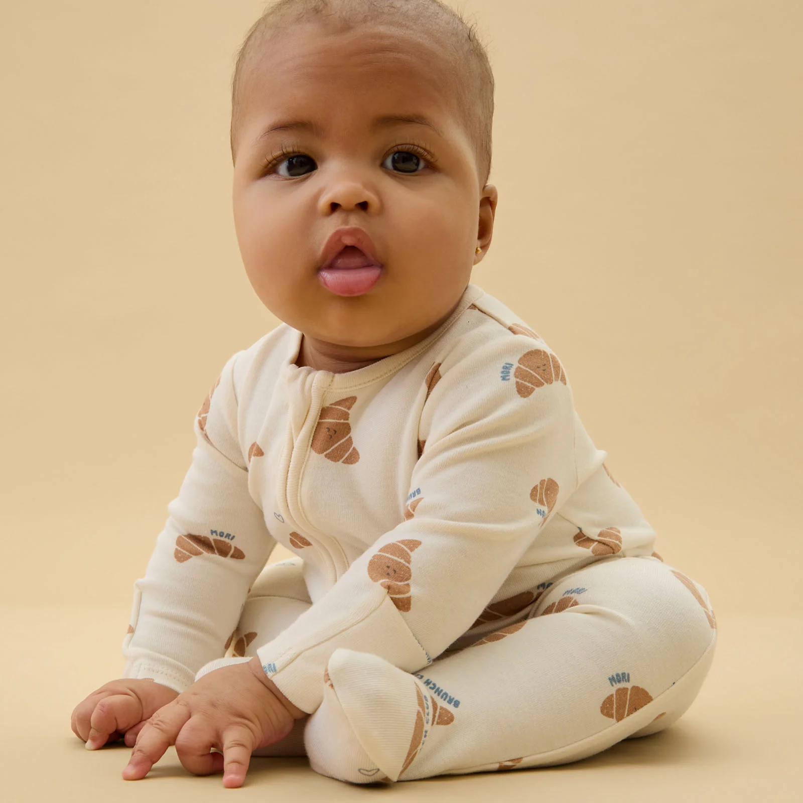 Petit Croissant & Oatmeal Stripe Clever Zip Sleepsuit 2 Pack - Image 2