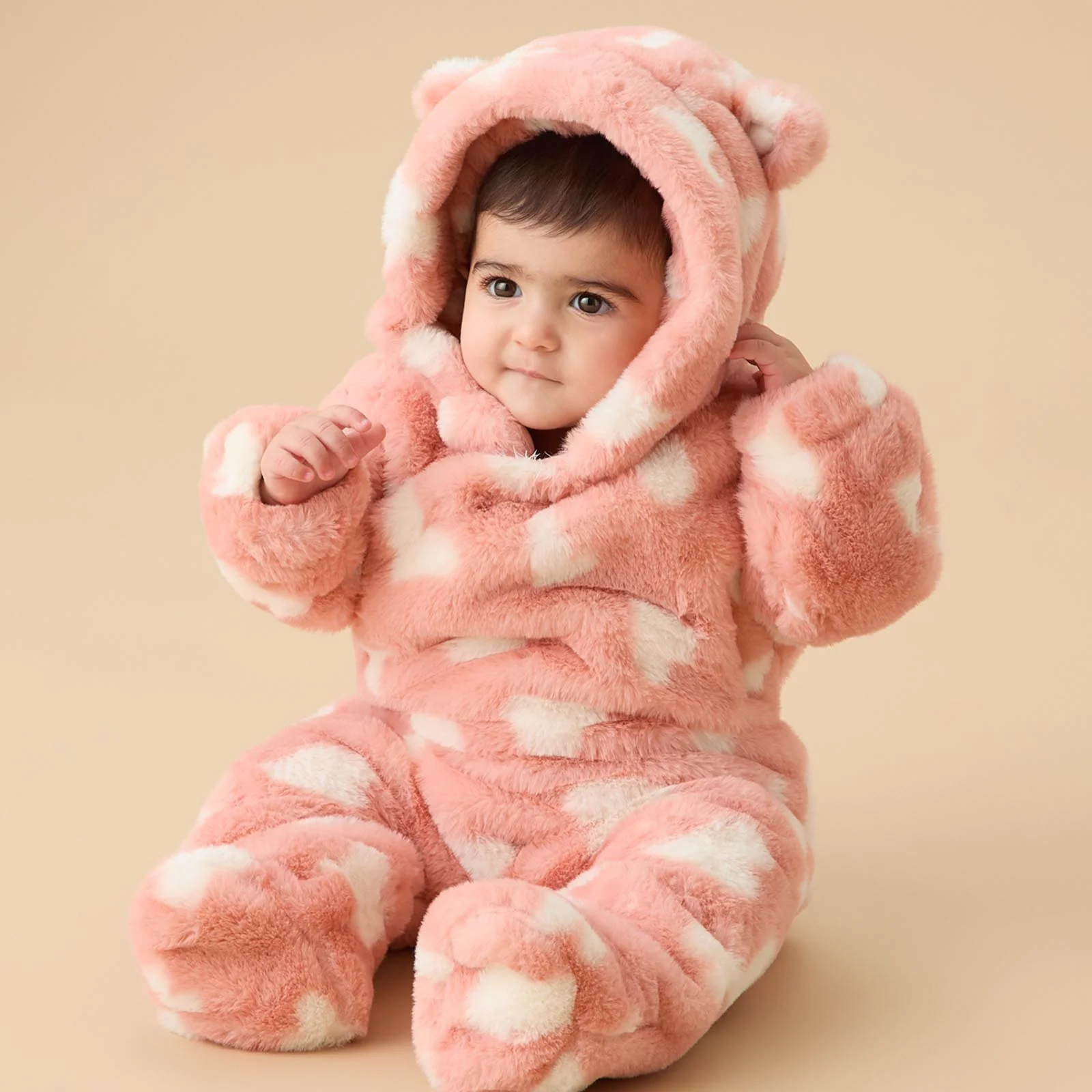 Pink Hearts Faux Fur Pramsuit