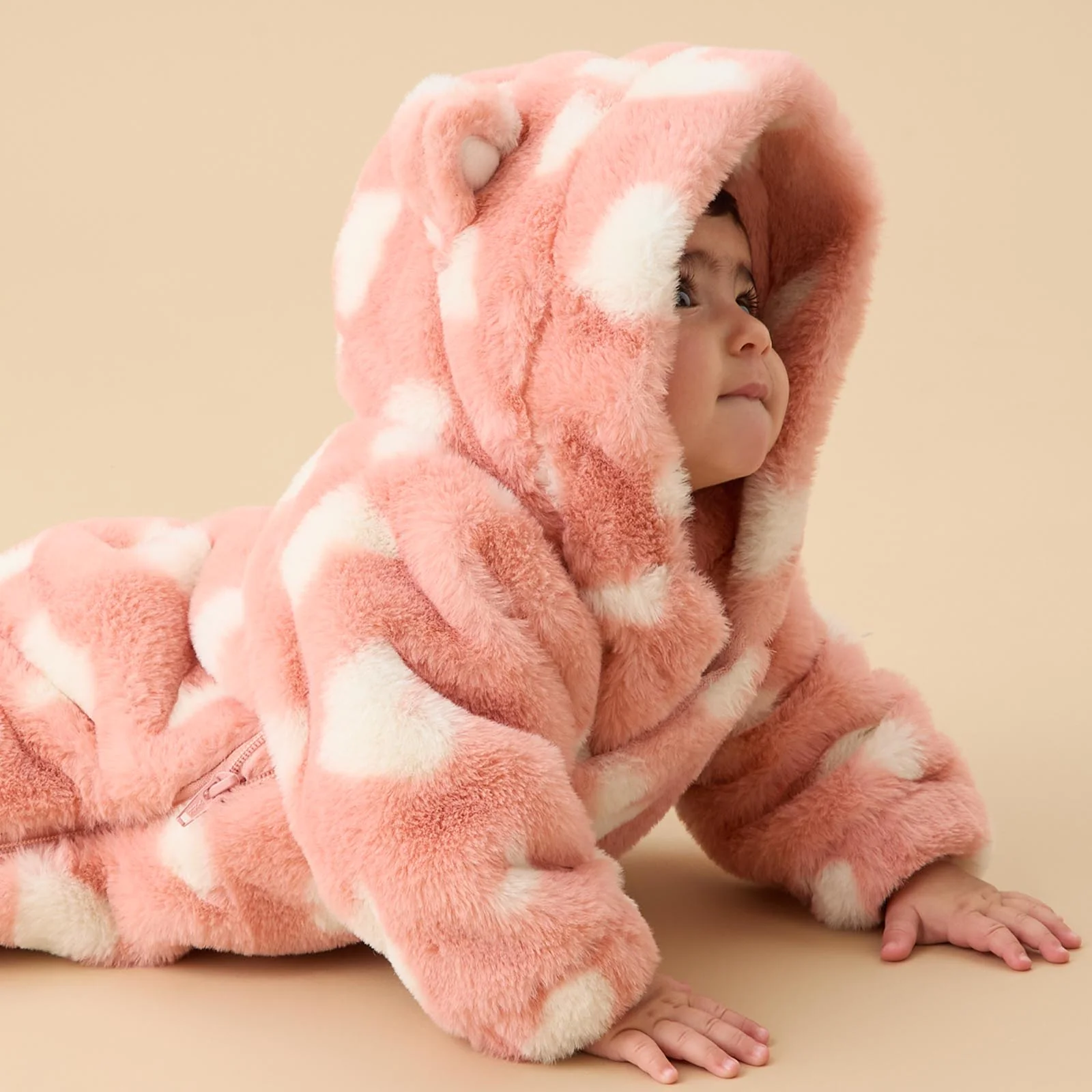 Pink Hearts Faux Fur Pramsuit - Image 2